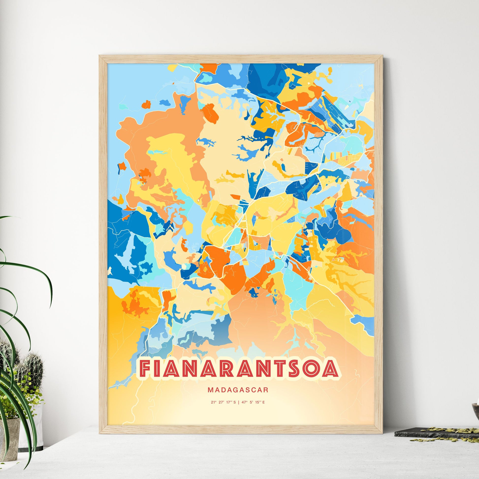 Colorful FIANARANTSOA MADAGASCAR Fine Art Map Blue Orange