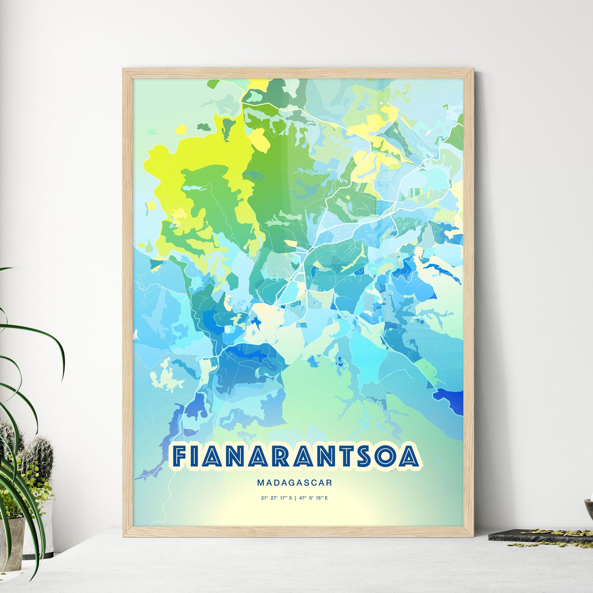 Colorful FIANARANTSOA MADAGASCAR Fine Art Map Cool Blue