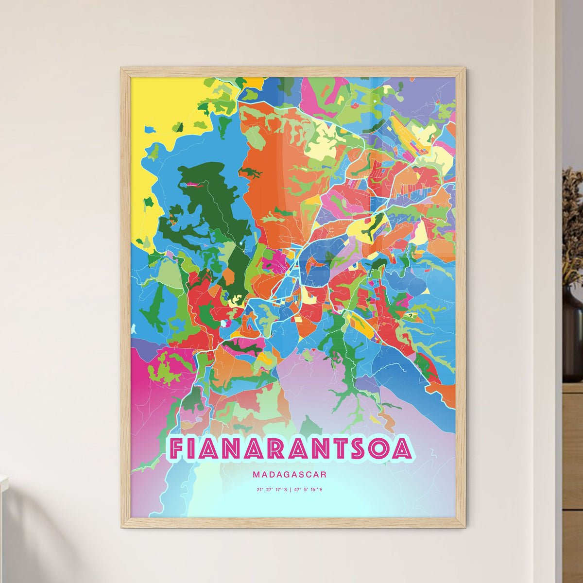 Colorful FIANARANTSOA MADAGASCAR Fine Art Map Crazy Colors
