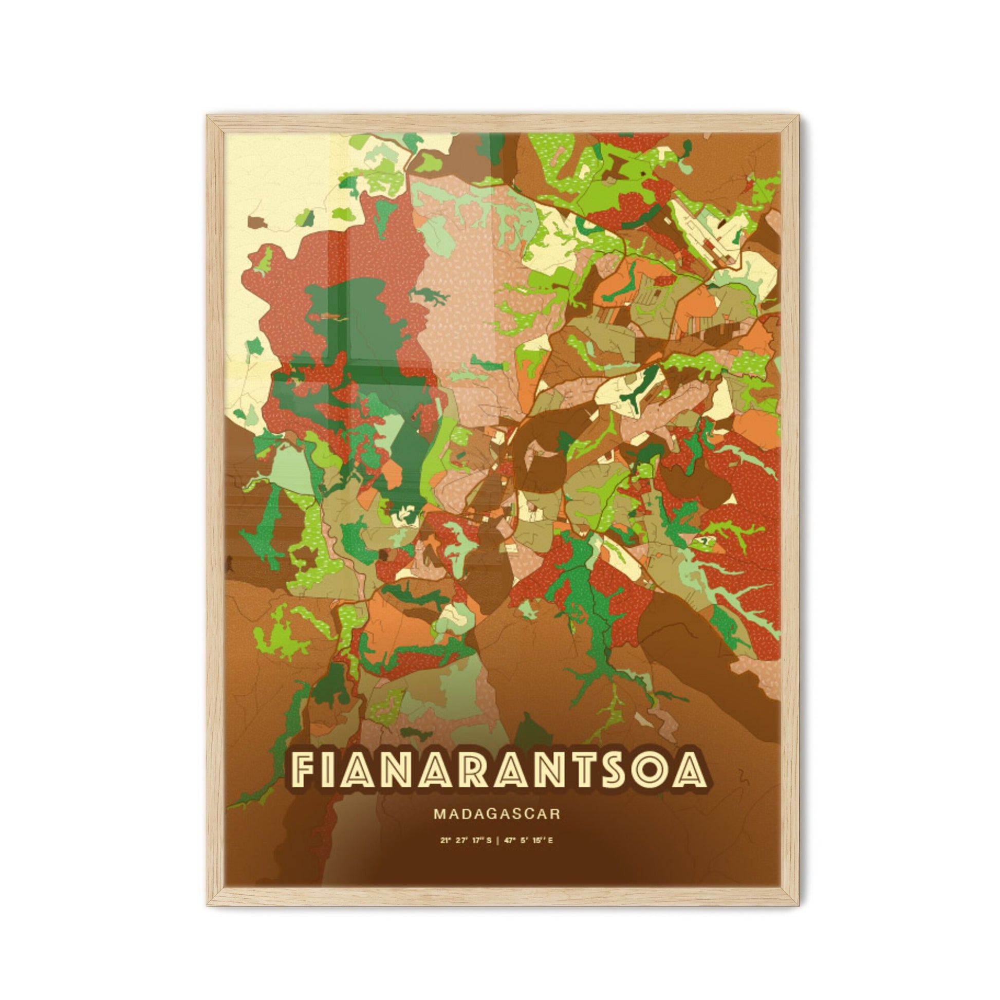 Colorful FIANARANTSOA MADAGASCAR Fine Art Map Farmhouse