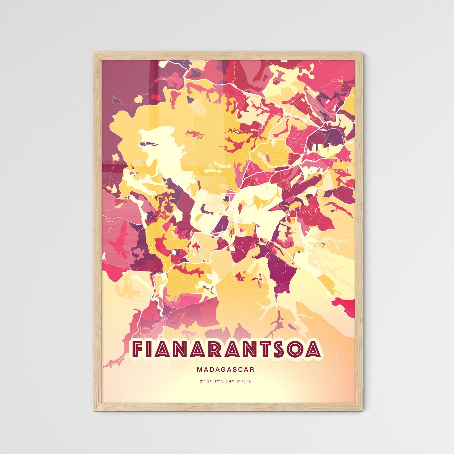 Colorful FIANARANTSOA MADAGASCAR Fine Art Map Hot Red