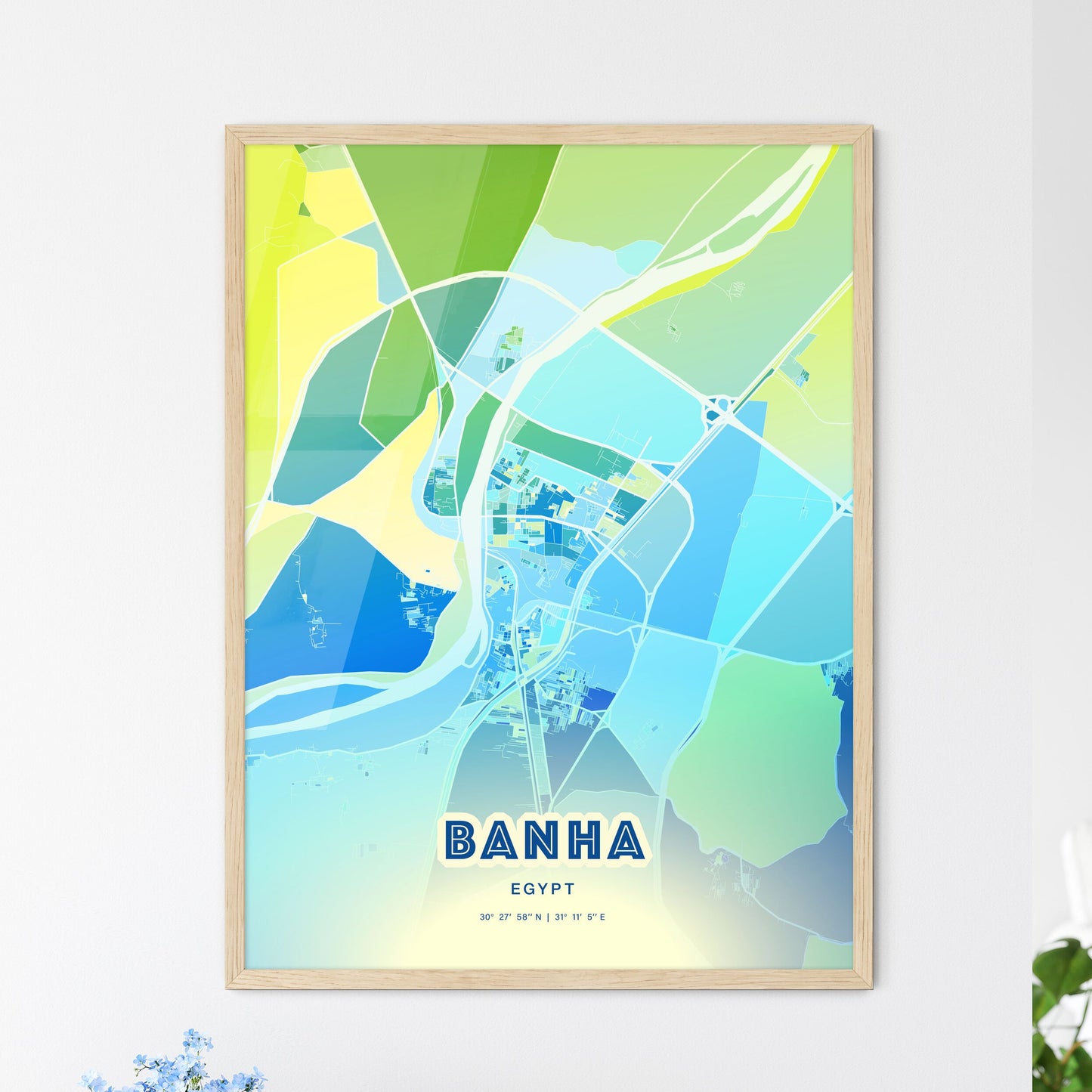 Colorful BANHA EGYPT Fine Art Map Cool Blue