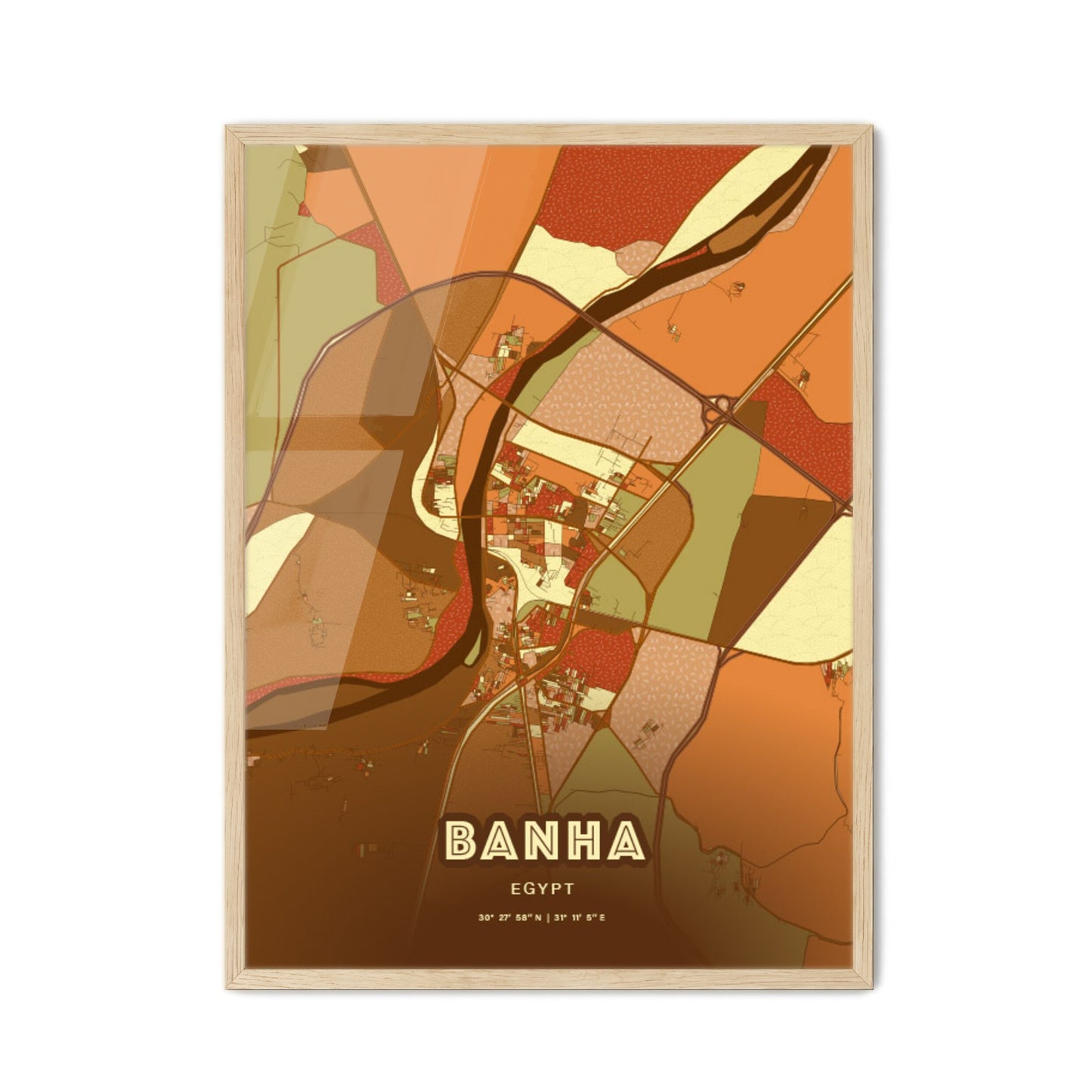 Colorful BANHA EGYPT Fine Art Map Farmhouse