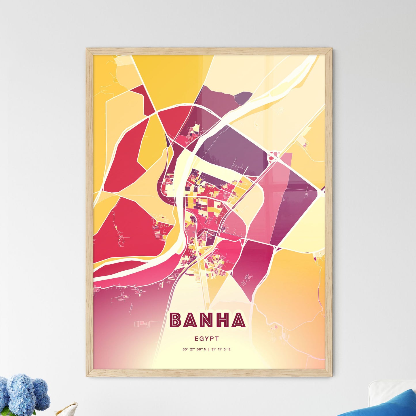 Colorful BANHA EGYPT Fine Art Map Hot Red