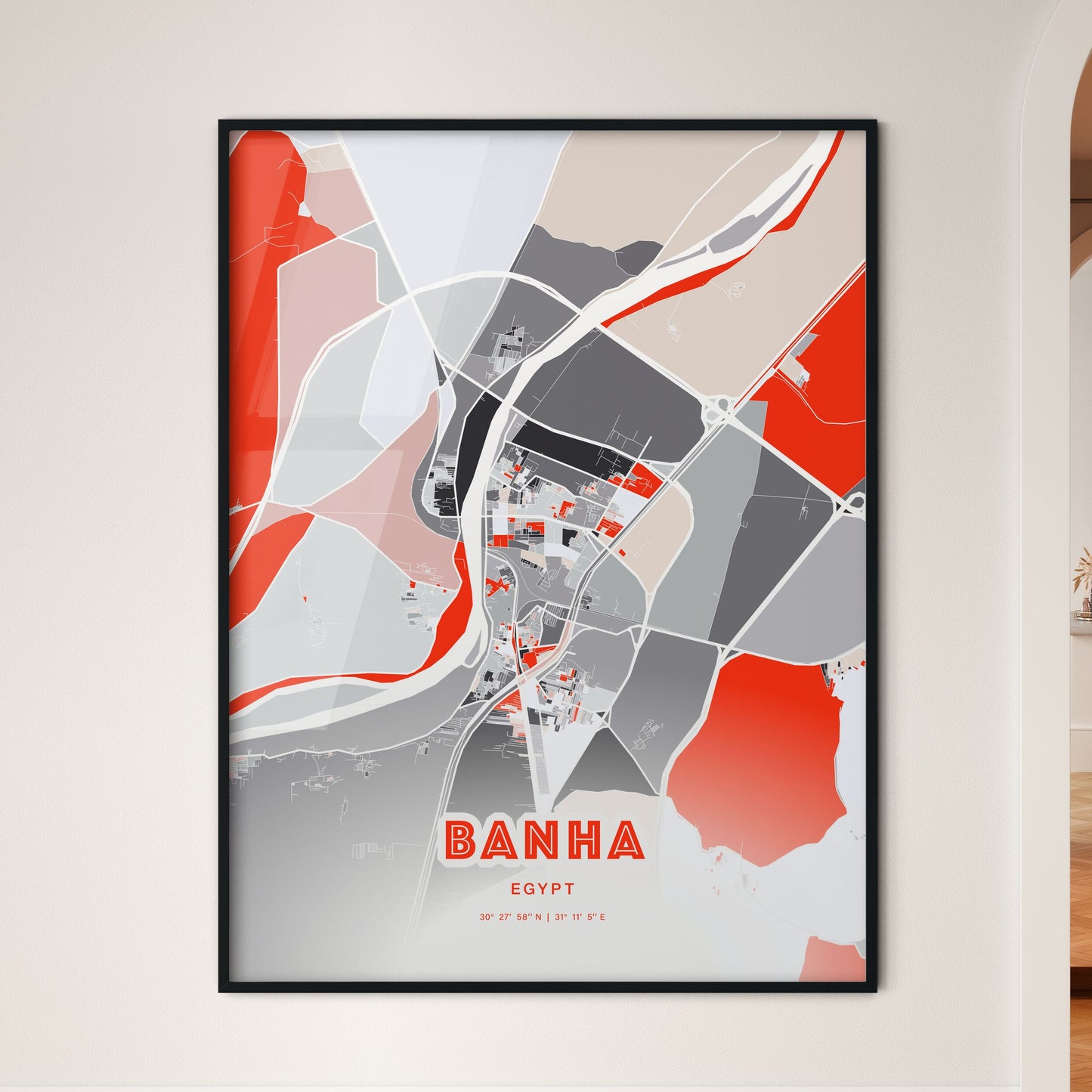 Colorful BANHA EGYPT Fine Art Map Modern