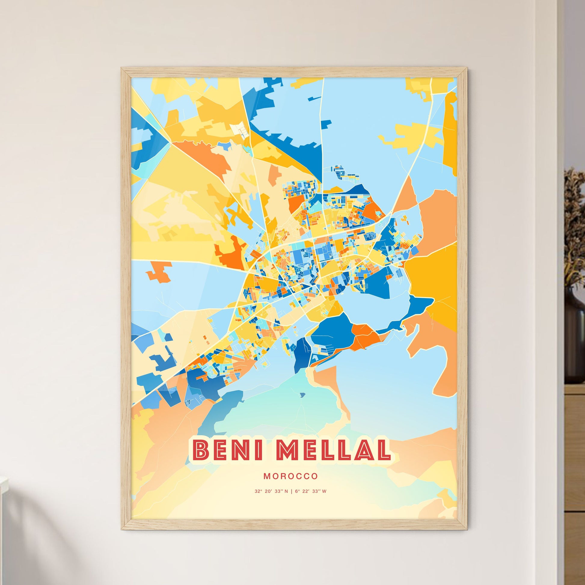 Colorful BENI MELLAL MOROCCO Fine Art Map Blue Orange