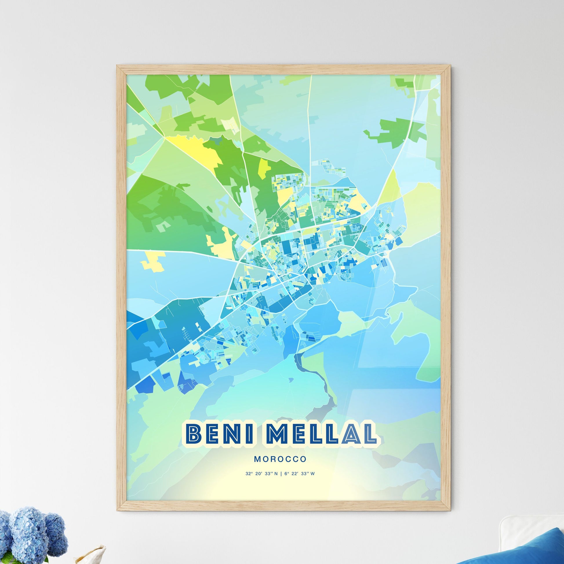 Colorful BENI MELLAL MOROCCO Fine Art Map Cool Blue