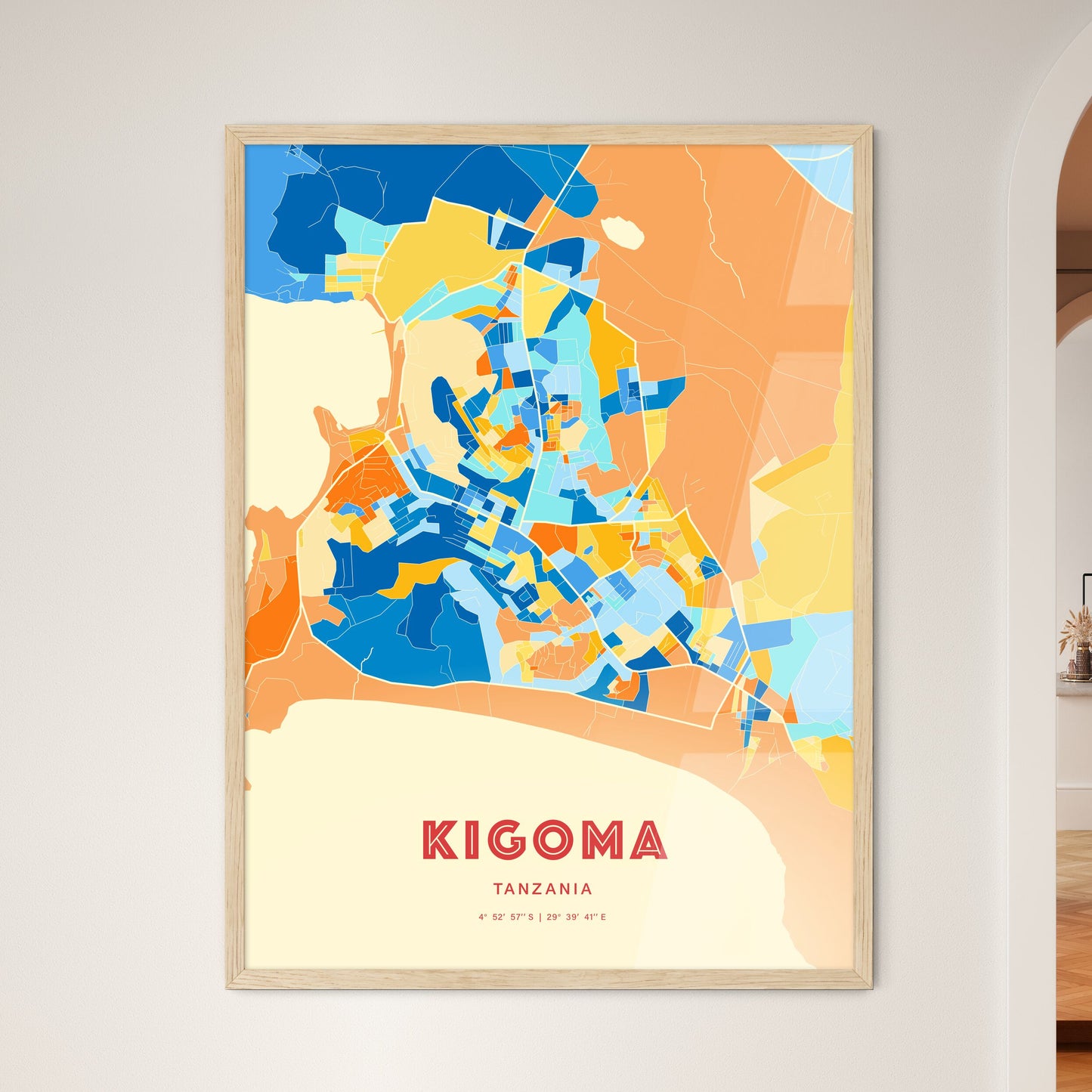 Colorful KIGOMA TANZANIA Fine Art Map Blue Orange