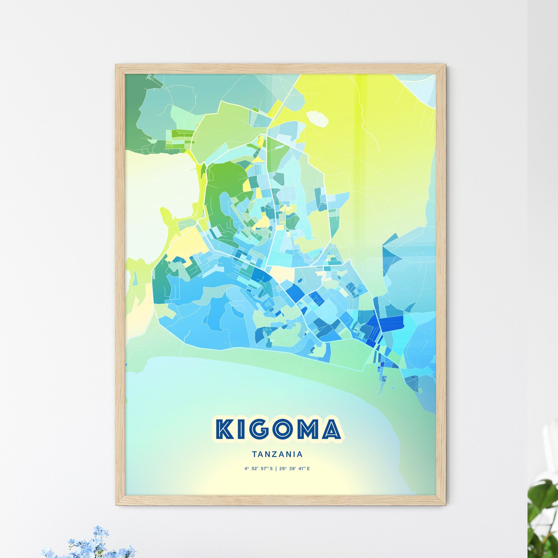 Colorful KIGOMA TANZANIA Fine Art Map Cool Blue