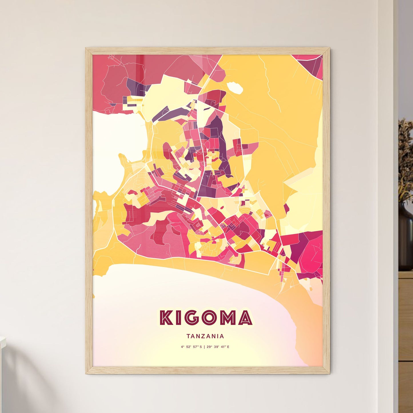 Colorful KIGOMA TANZANIA Fine Art Map Hot Red