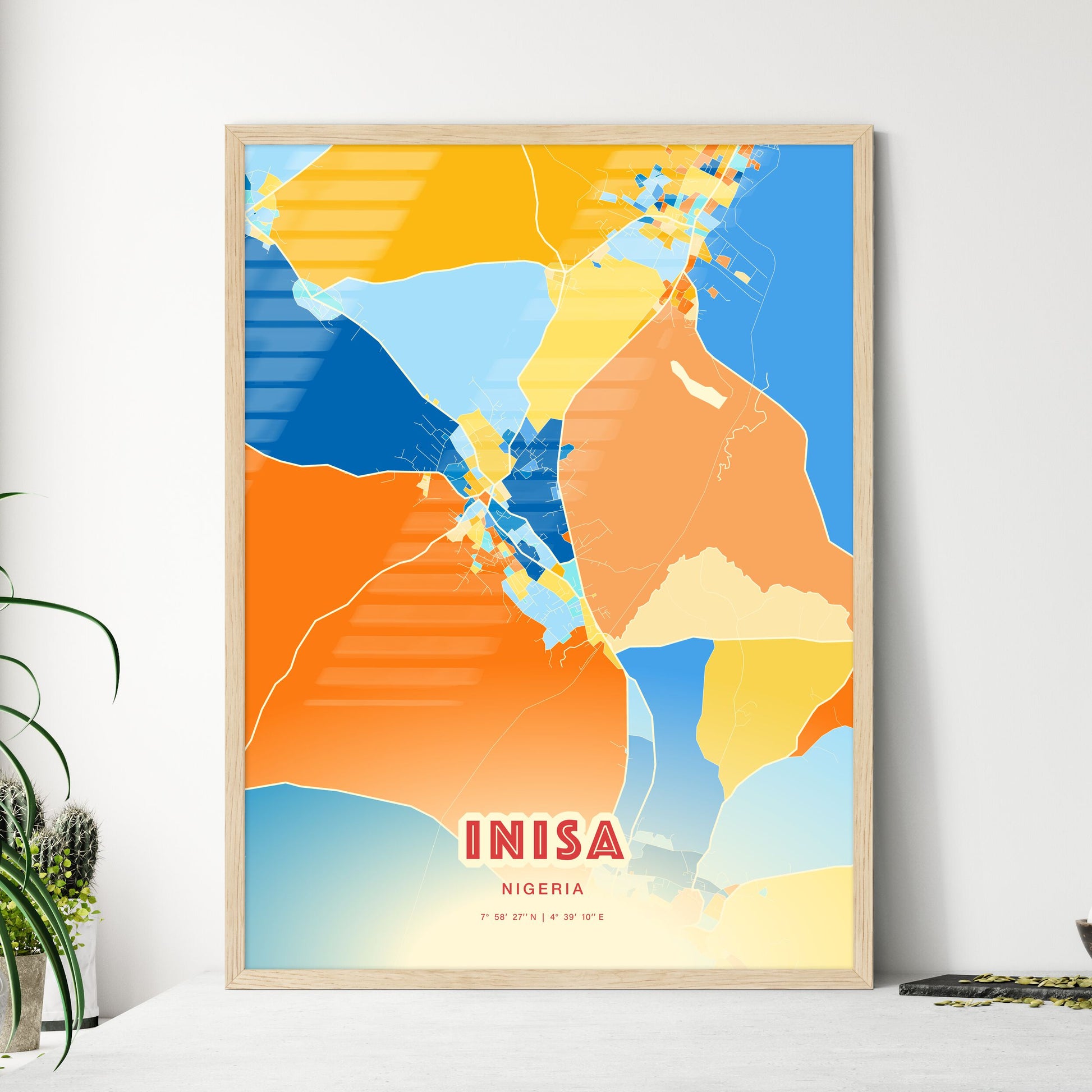 Colorful INISA NIGERIA Fine Art Map Blue Orange