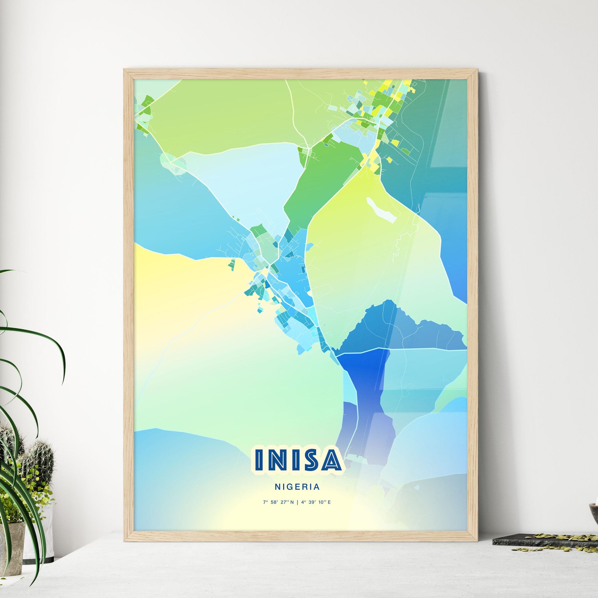 Colorful INISA NIGERIA Fine Art Map Cool Blue