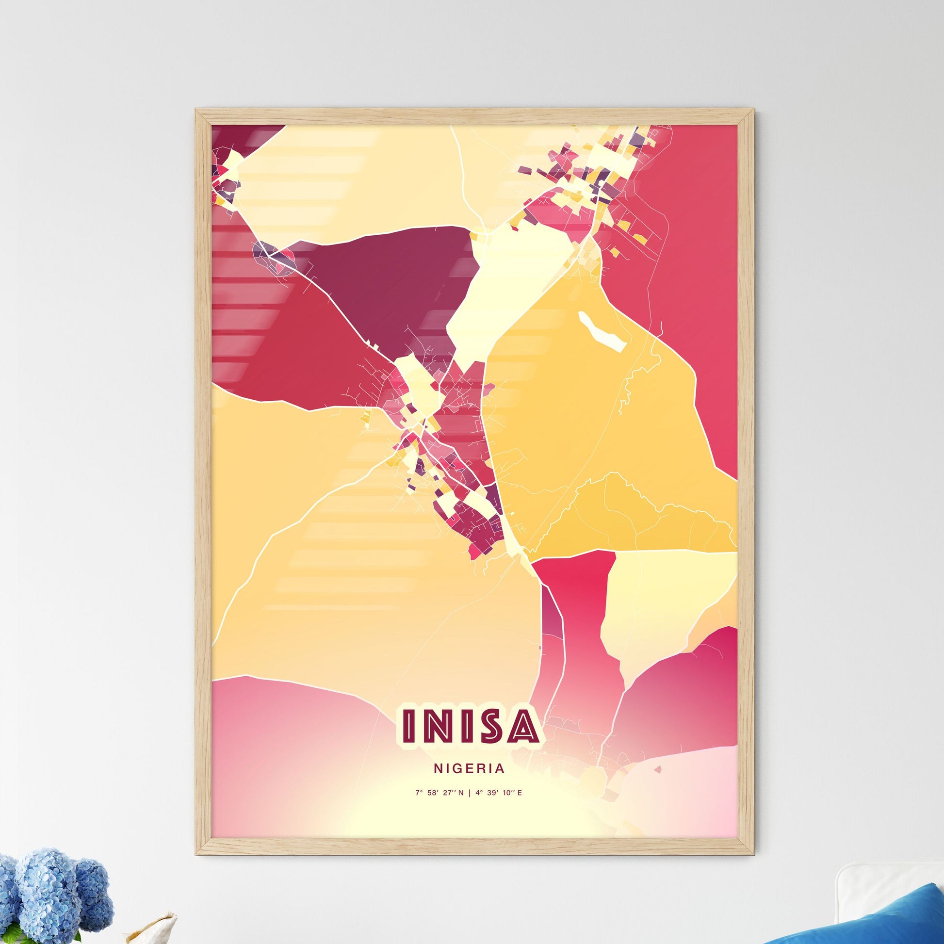 Colorful INISA NIGERIA Fine Art Map Hot Red