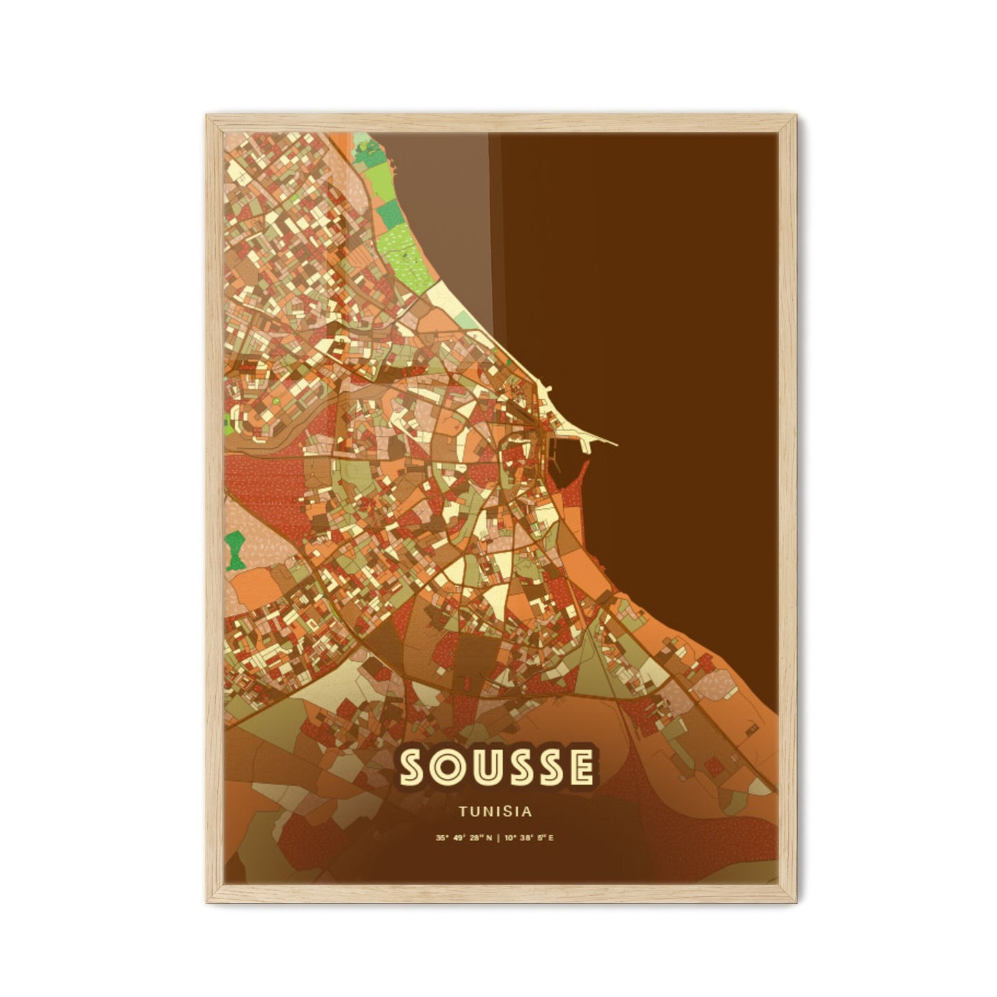 Colorful SOUSSE TUNISIA Fine Art Map Farmhouse