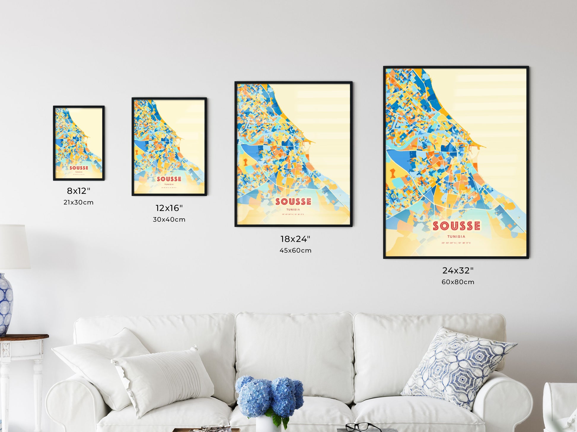 Colorful SOUSSE TUNISIA Fine Art Map