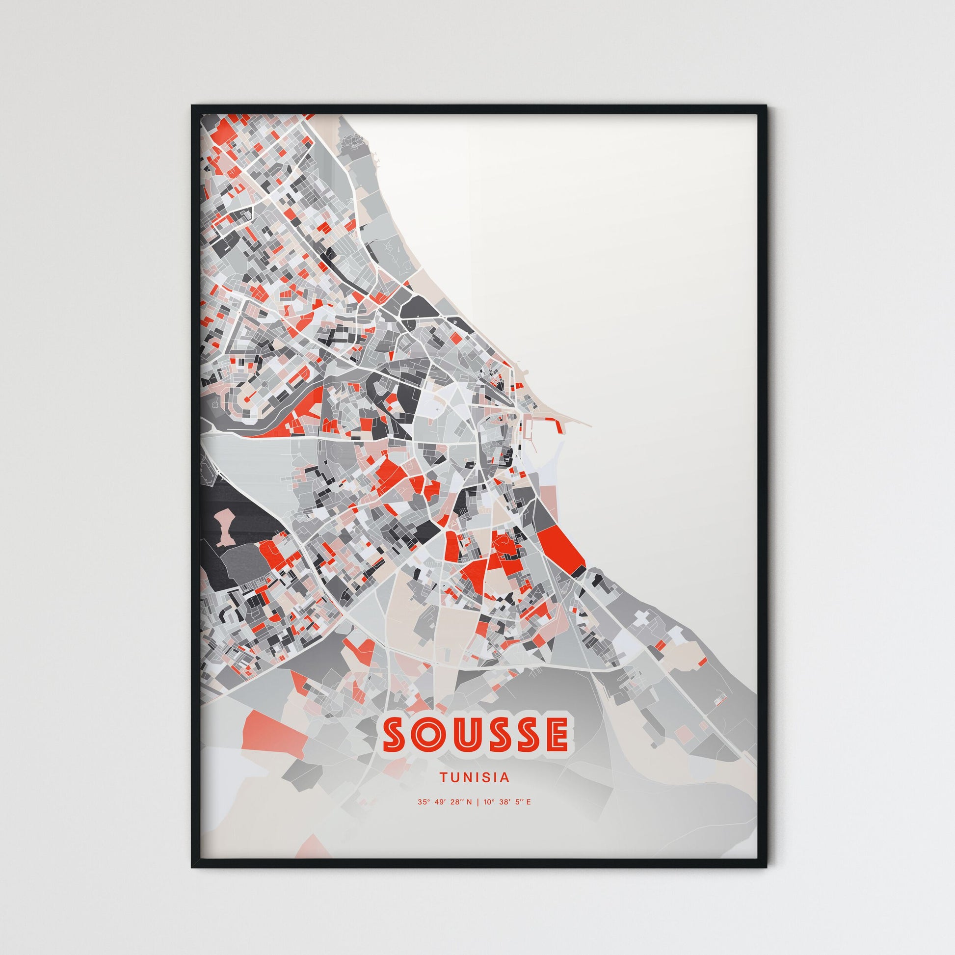 Colorful SOUSSE TUNISIA Fine Art Map Modern