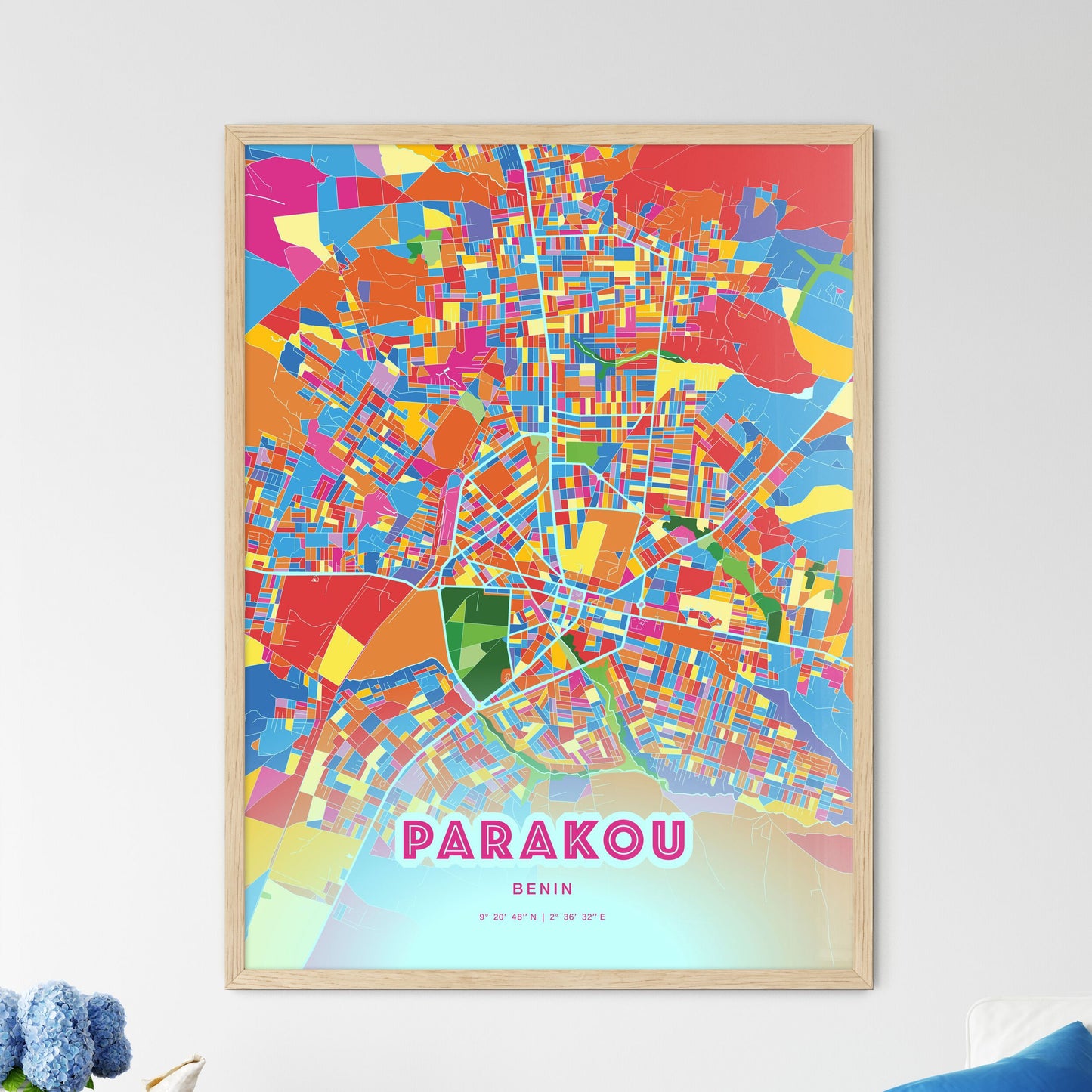 Colorful PARAKOU BENIN Fine Art Map Crazy Colors