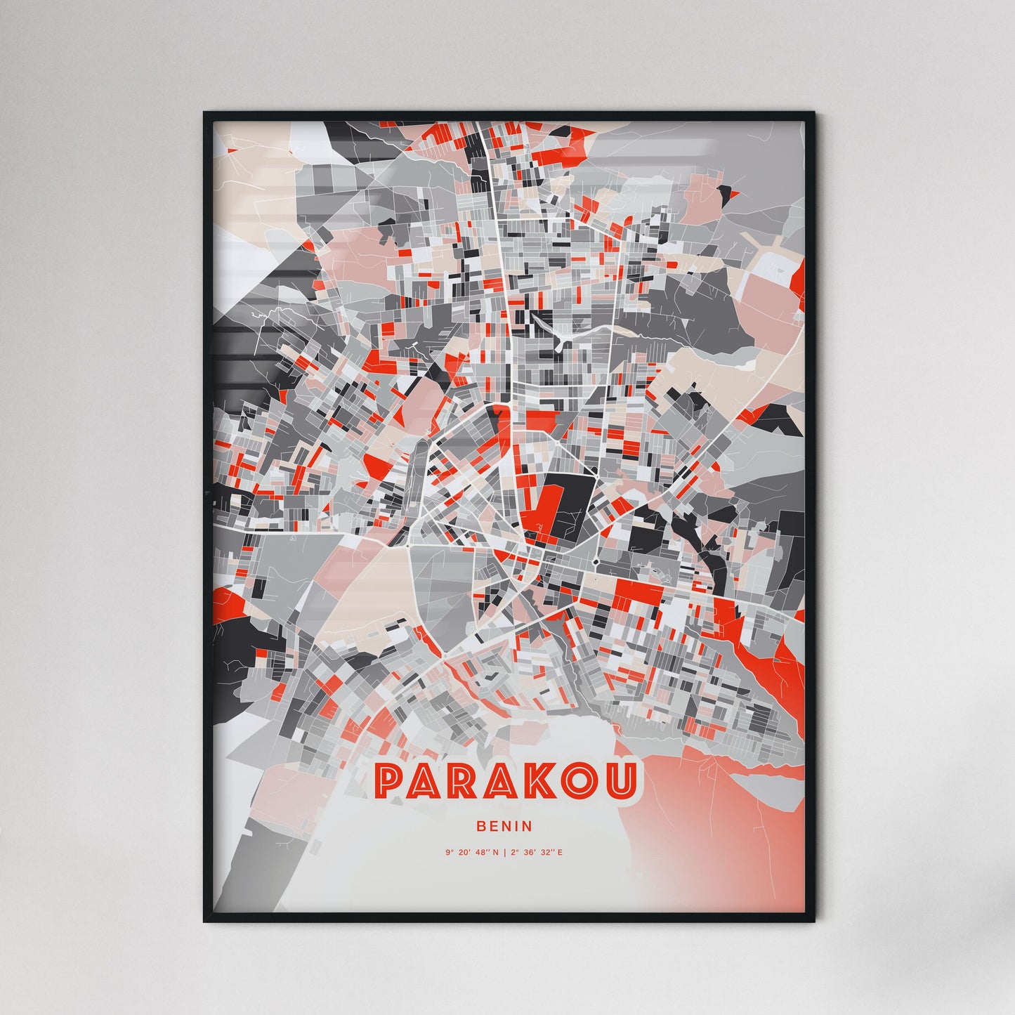 Colorful PARAKOU BENIN Fine Art Map Modern