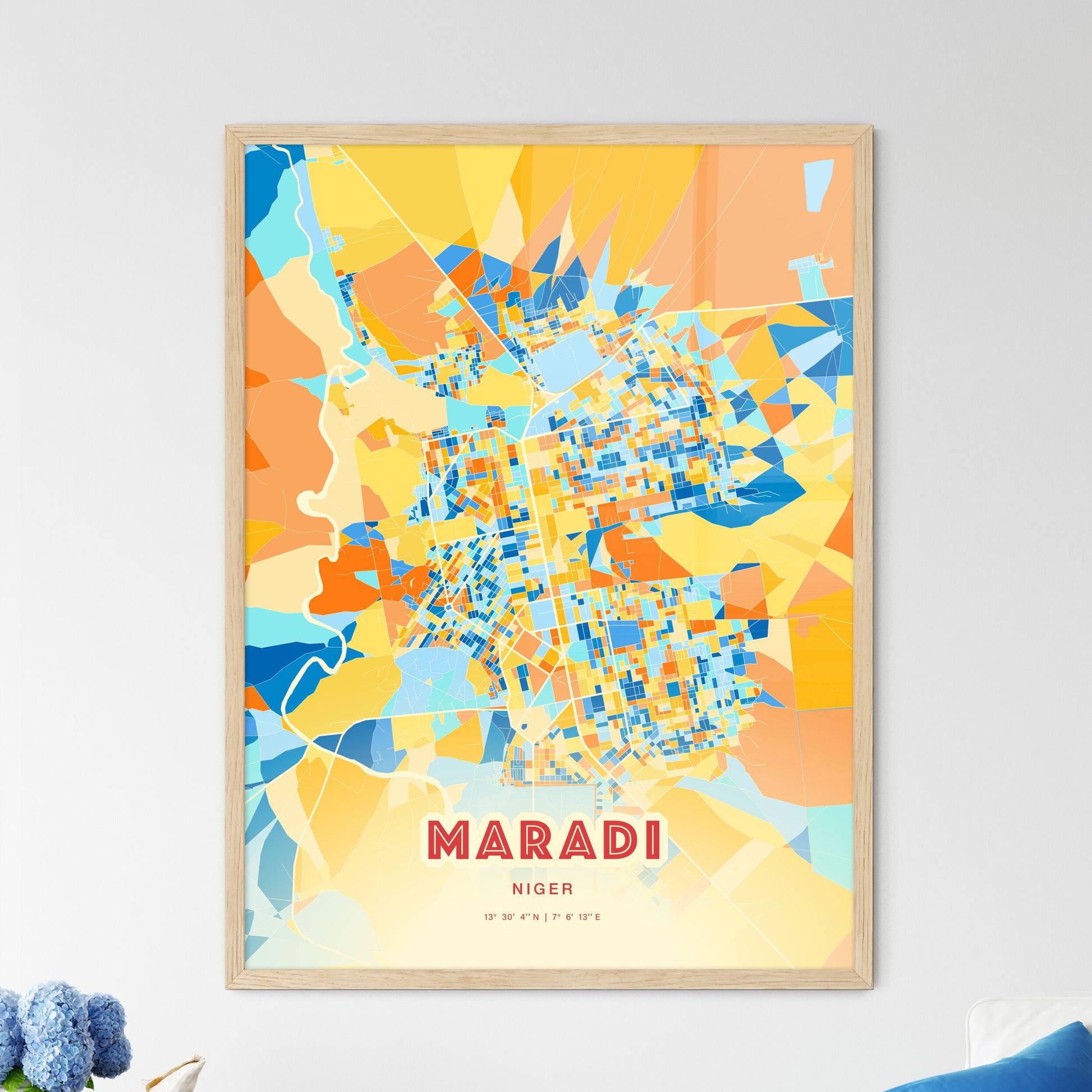 Colorful MARADI NIGER Fine Art Map Blue Orange