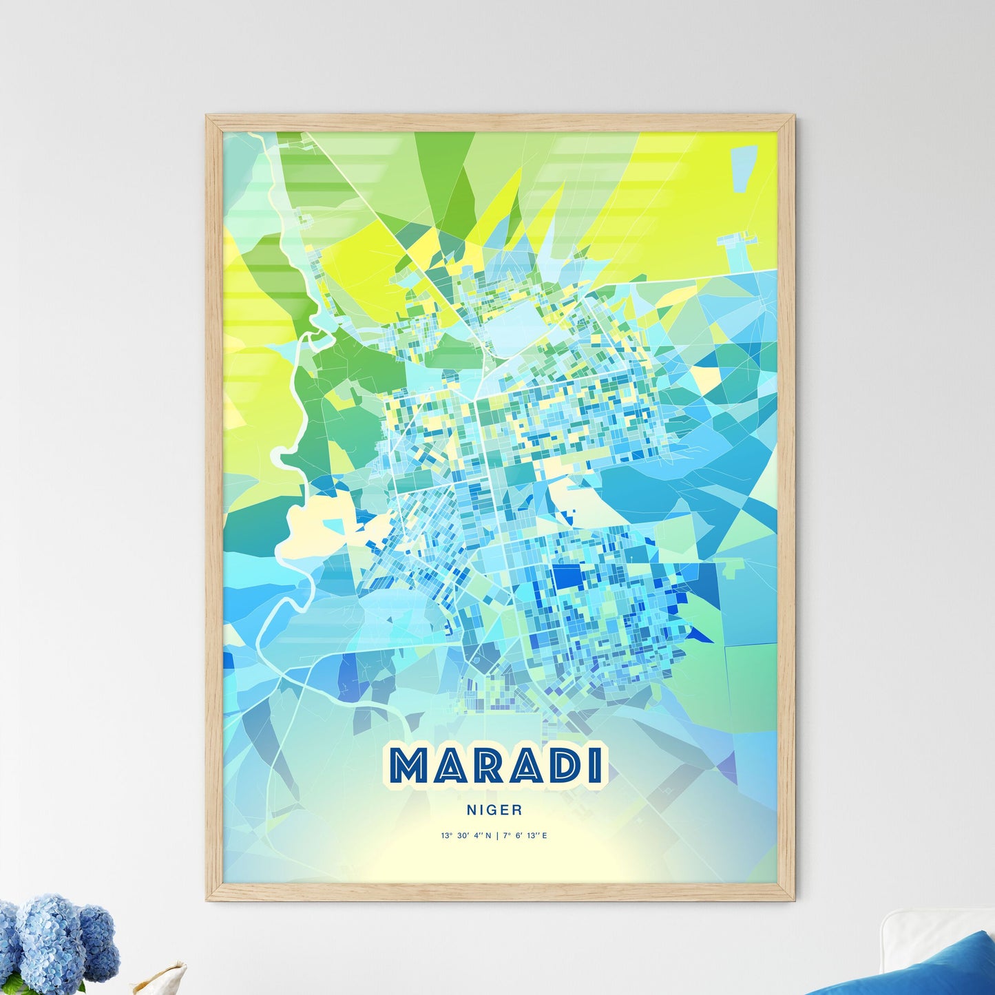 Colorful MARADI NIGER Fine Art Map Cool Blue