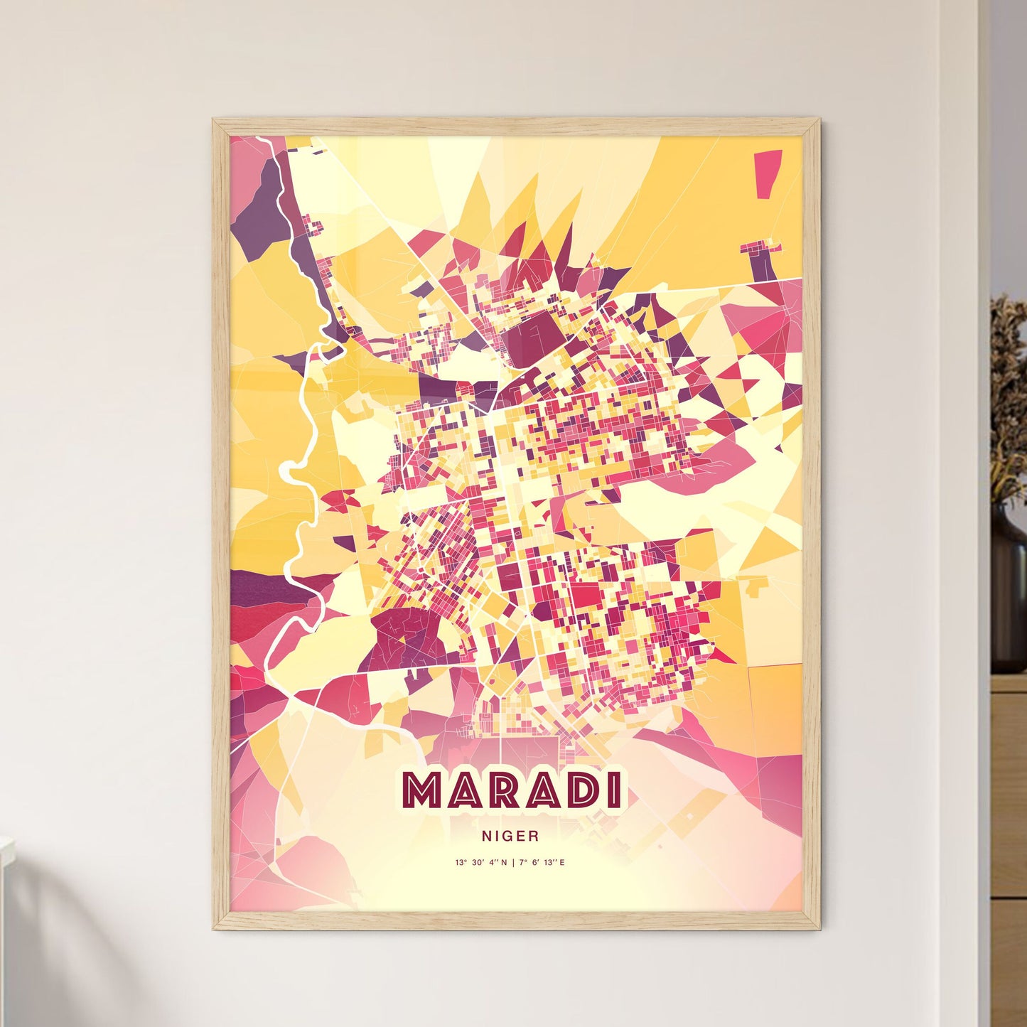 Colorful MARADI NIGER Fine Art Map Hot Red