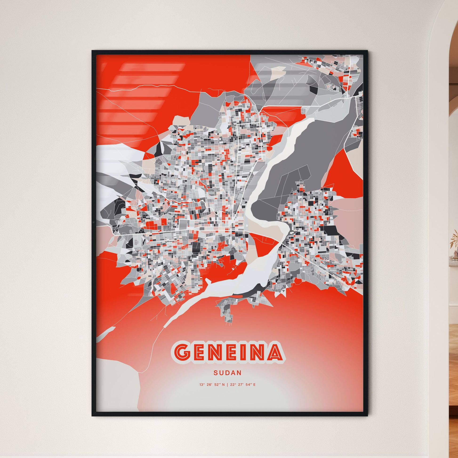 Colorful GENEINA SUDAN Fine Art Map Modern