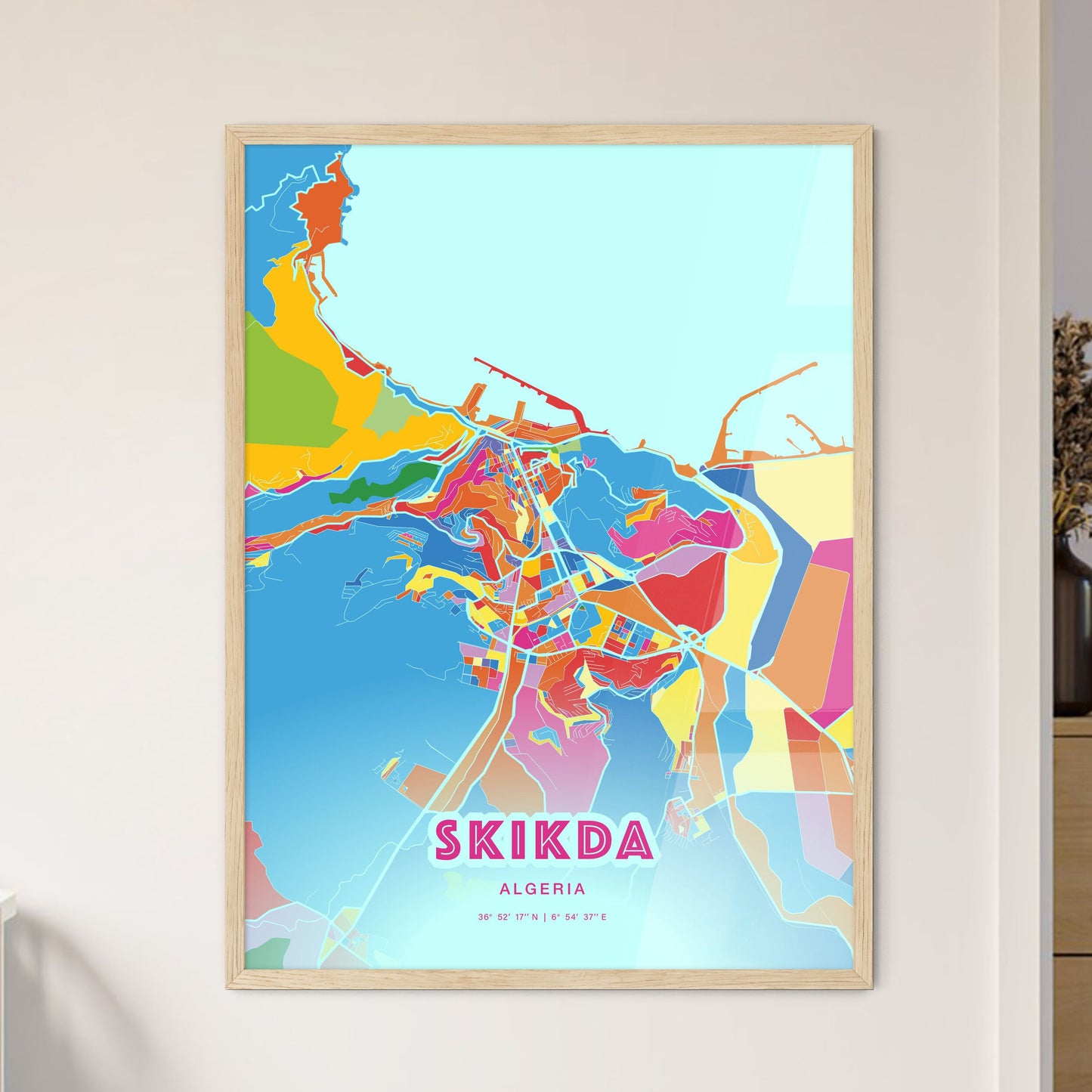 Colorful SKIKDA ALGERIA Fine Art Map Crazy Colors