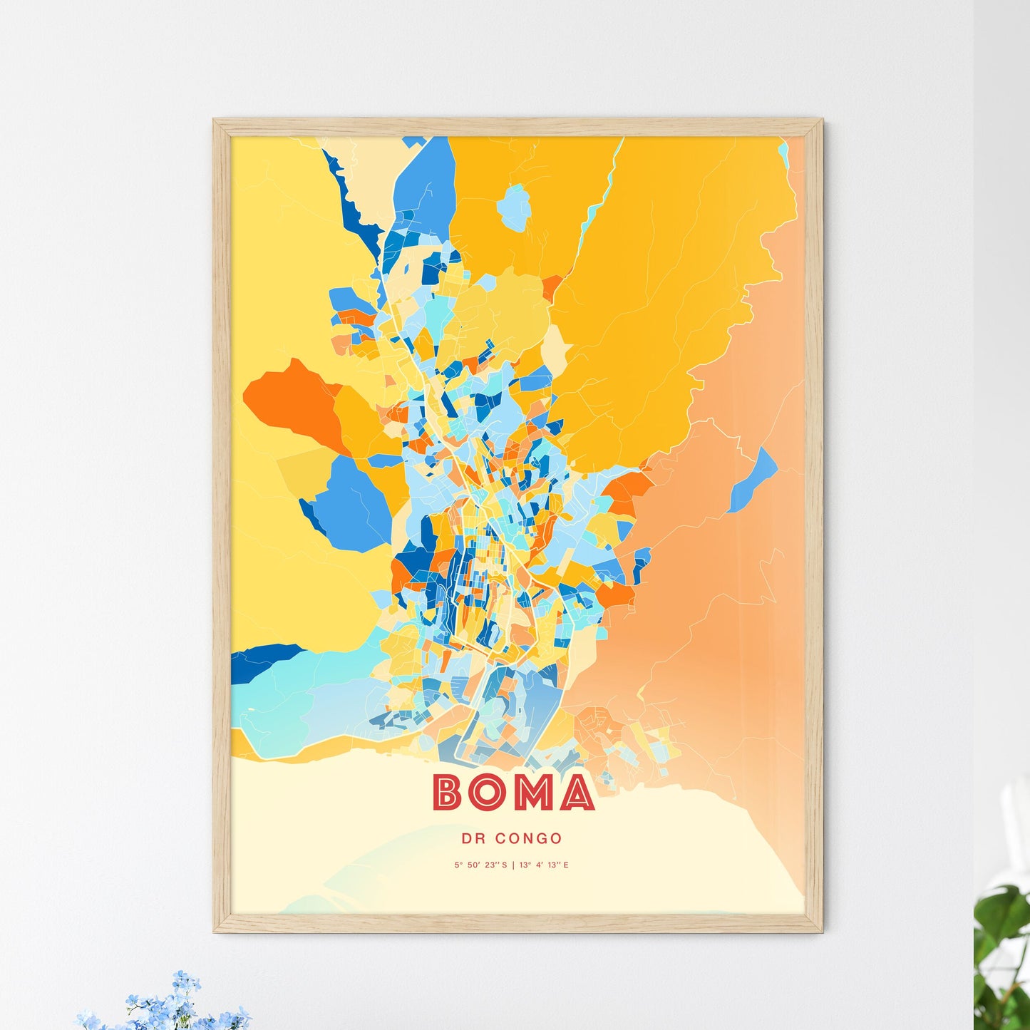 Colorful BOMA DR CONGO Fine Art Map Blue Orange