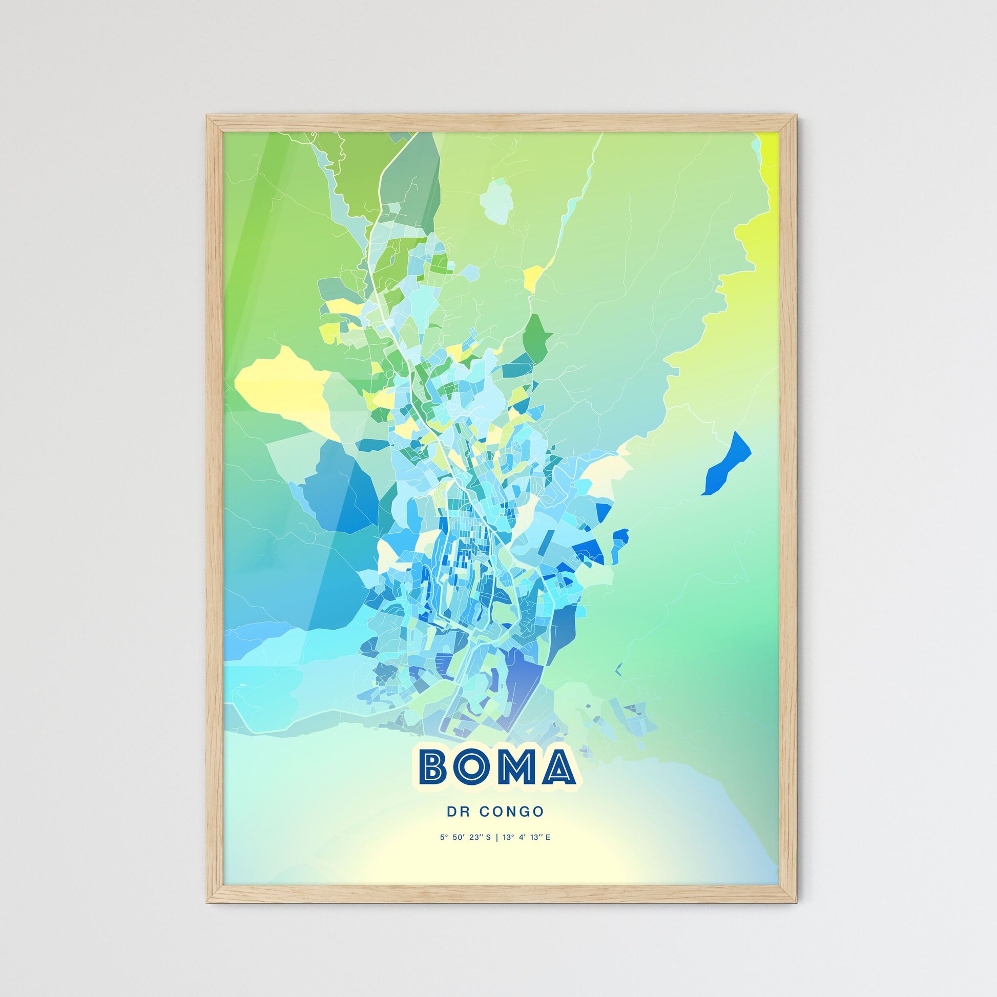 Colorful BOMA DR CONGO Fine Art Map Cool Blue