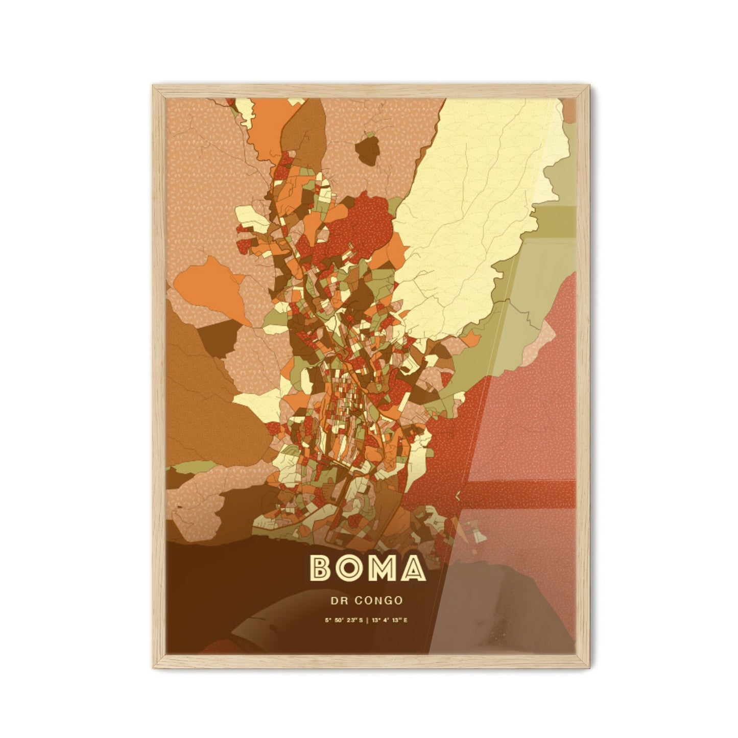 Colorful BOMA DR CONGO Fine Art Map Farmhouse