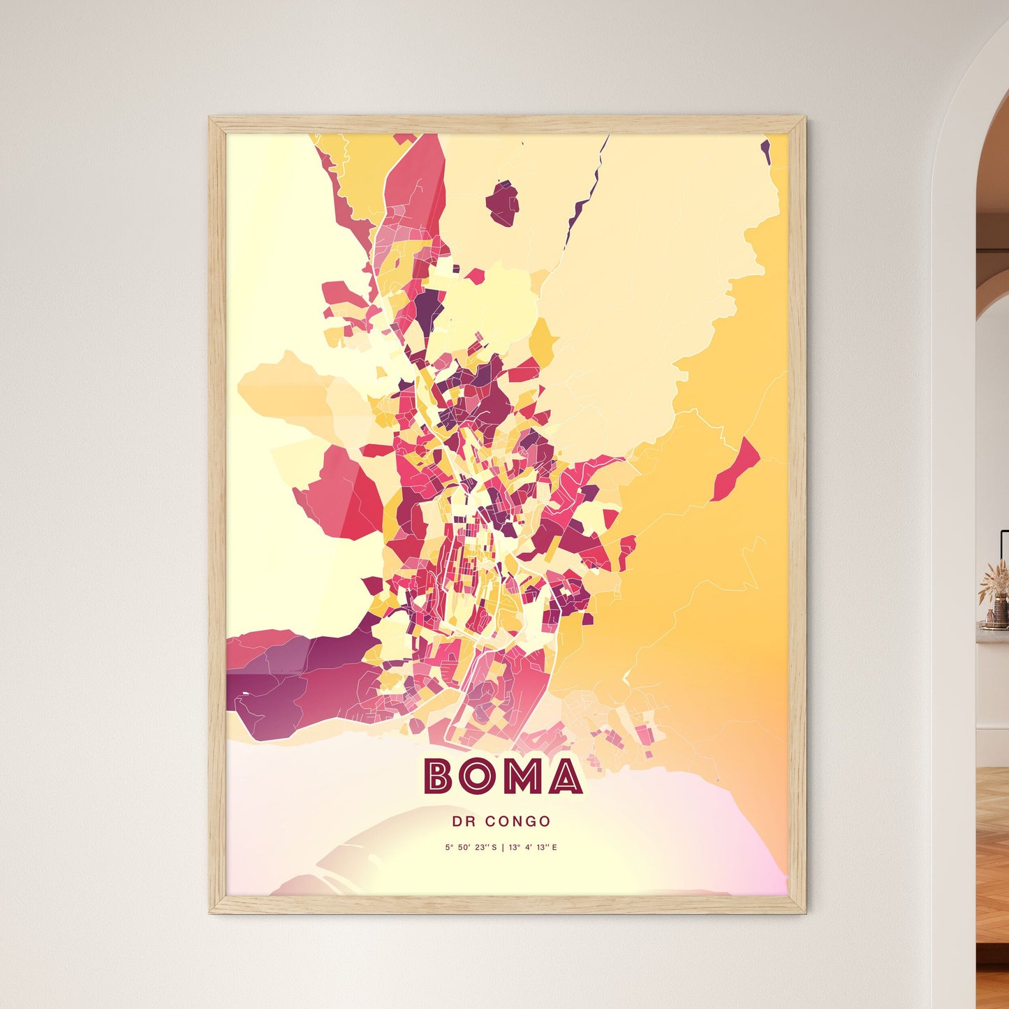 Colorful BOMA DR CONGO Fine Art Map Hot Red