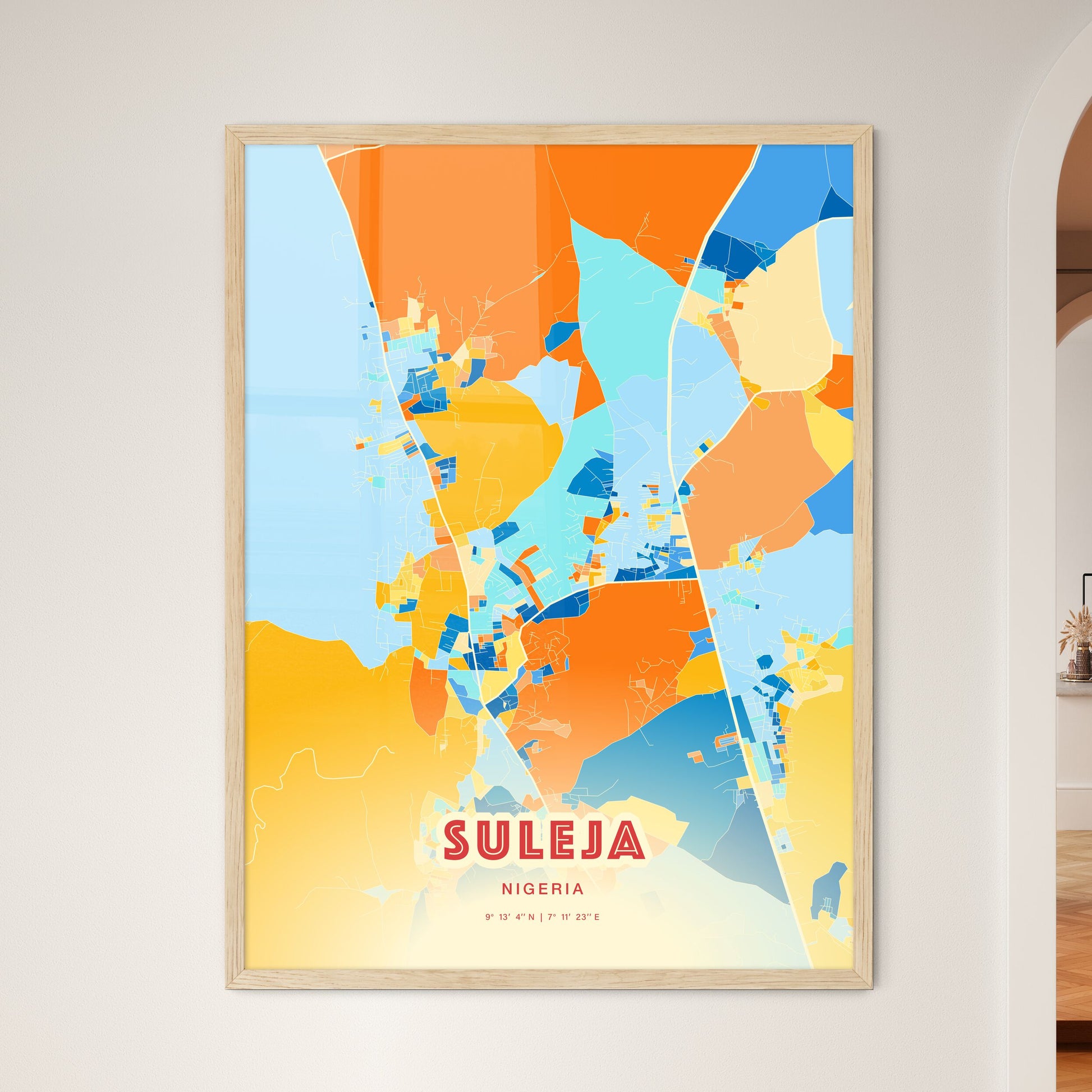 Colorful SULEJA NIGERIA Fine Art Map Blue Orange