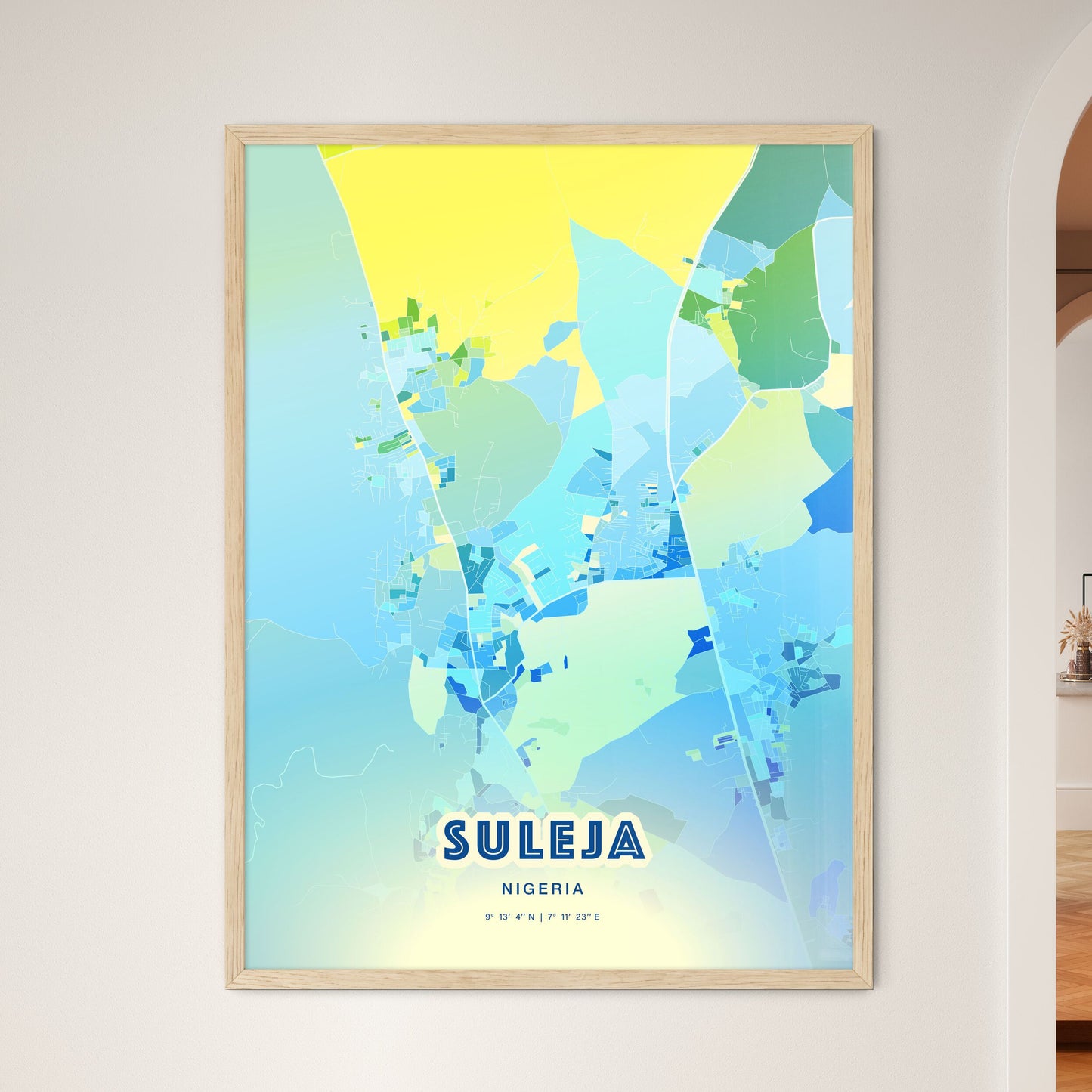 Colorful SULEJA NIGERIA Fine Art Map Cool Blue