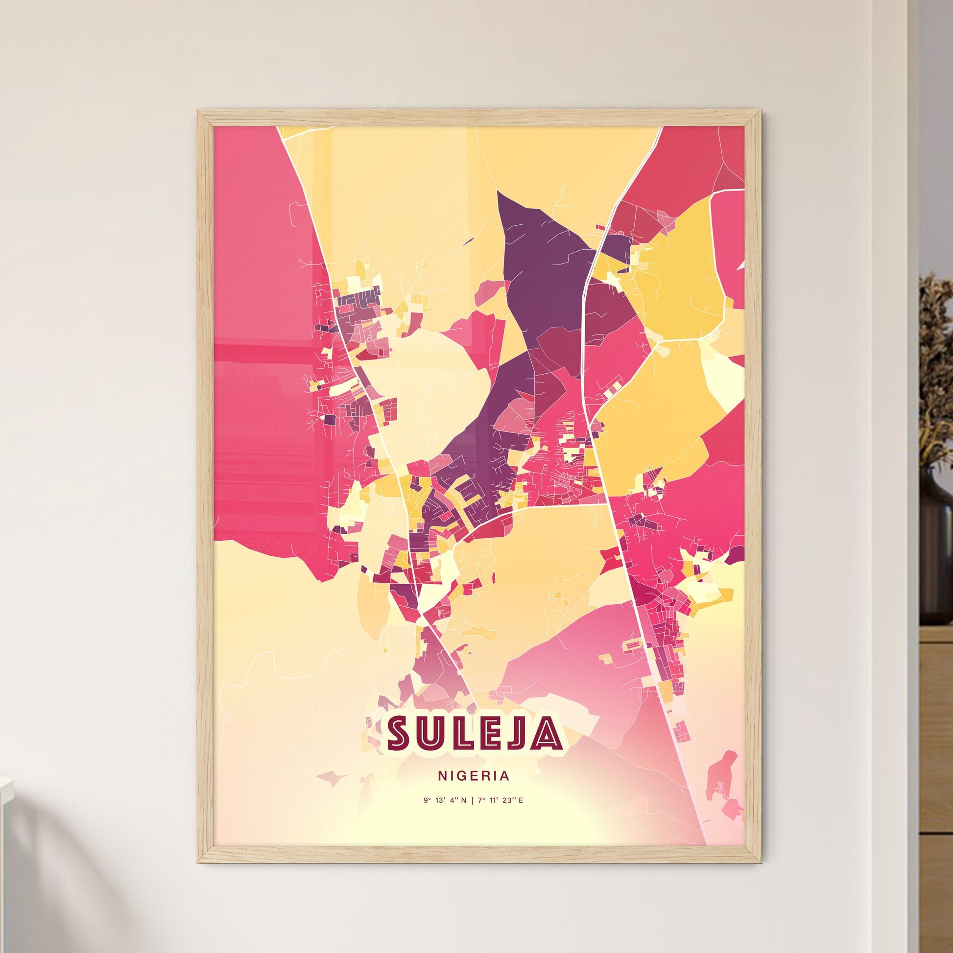 Colorful SULEJA NIGERIA Fine Art Map Hot Red