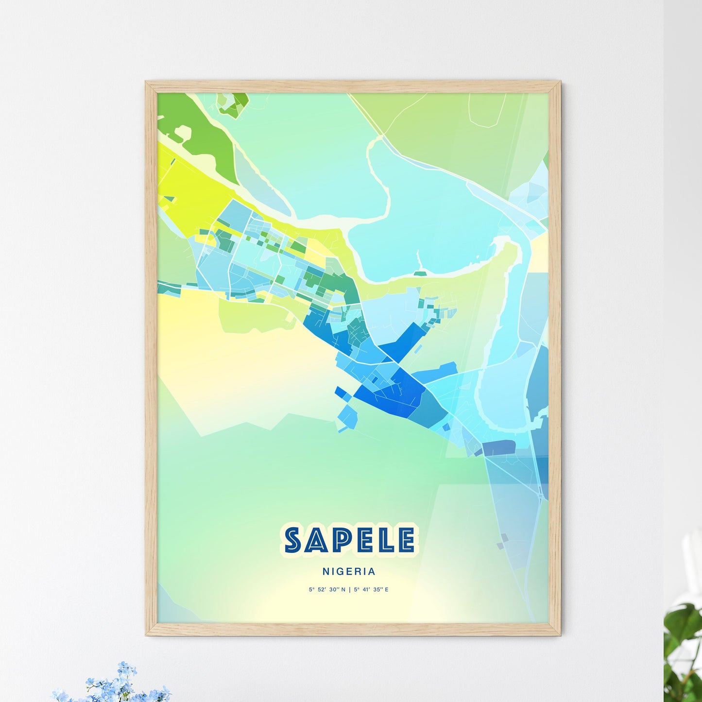 Colorful SAPELE NIGERIA Fine Art Map Cool Blue