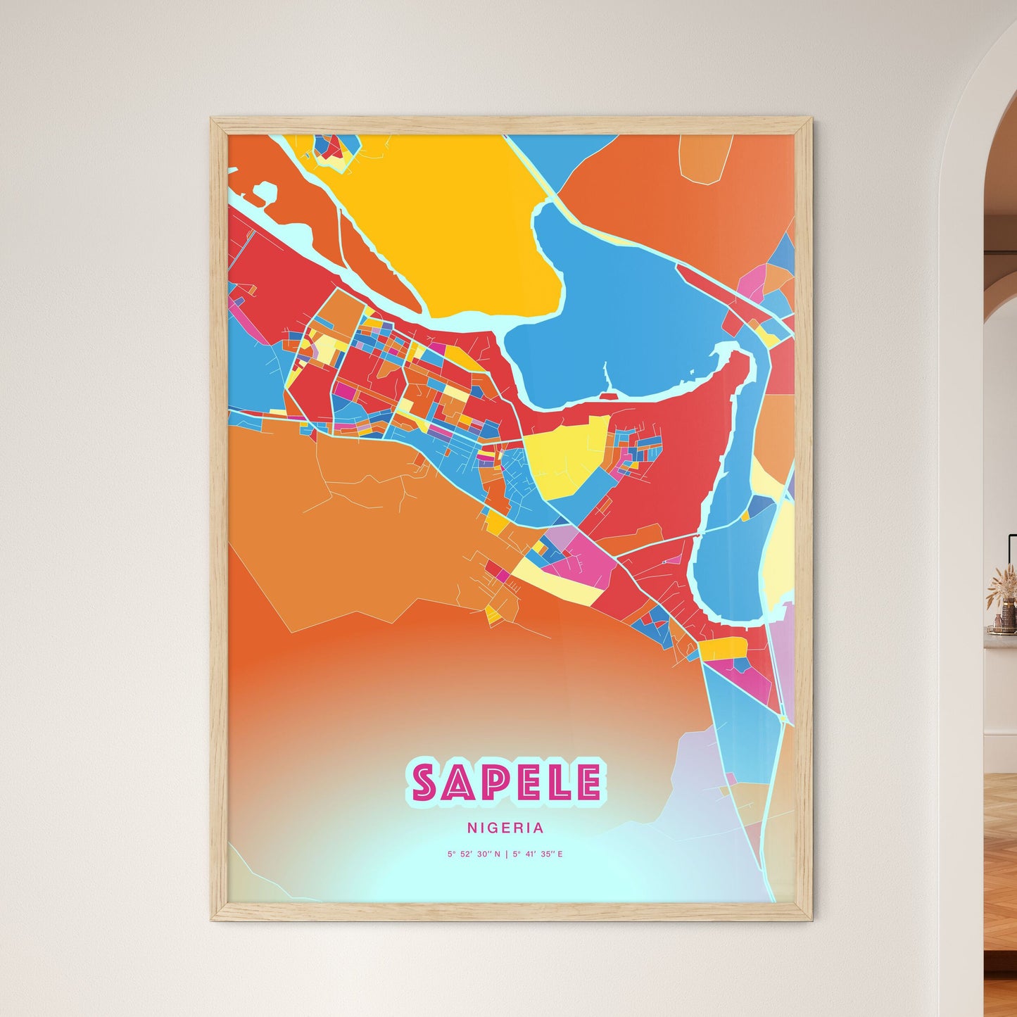 Colorful SAPELE NIGERIA Fine Art Map Crazy Colors