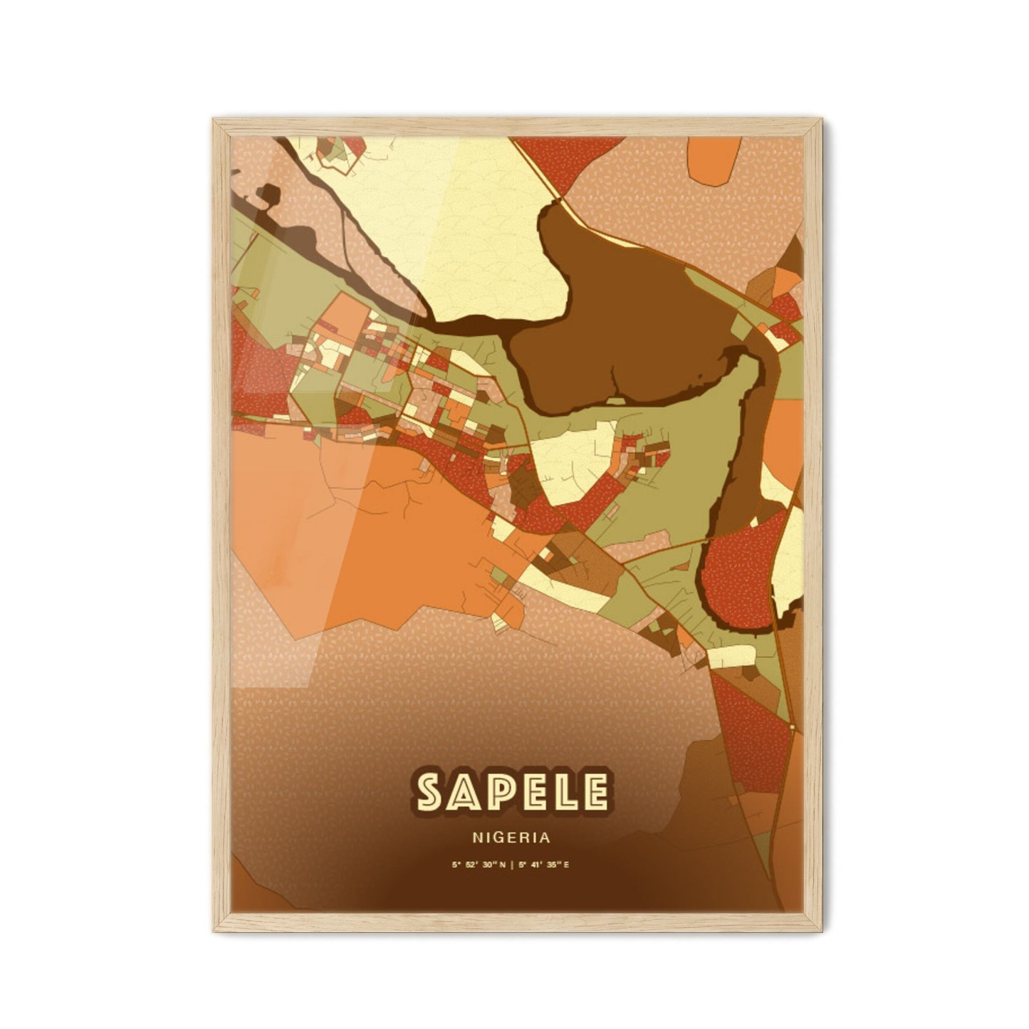 Colorful SAPELE NIGERIA Fine Art Map Farmhouse