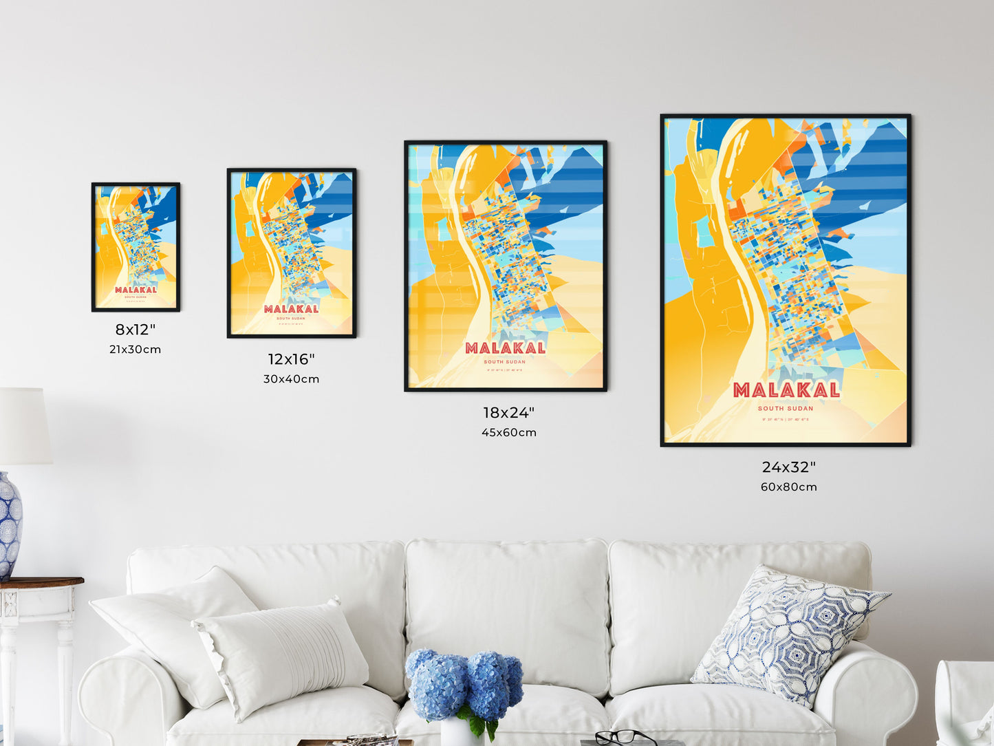 Colorful MALAKAL SOUTH SUDAN Fine Art Map