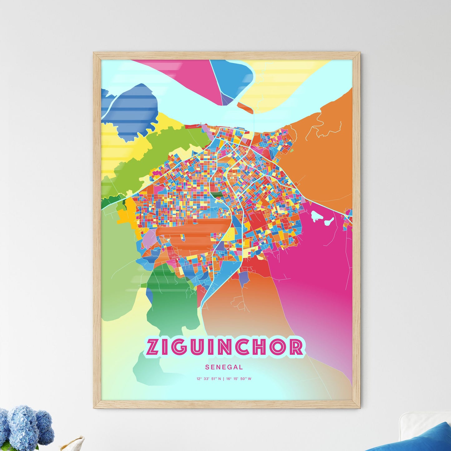Colorful ZIGUINCHOR SENEGAL Fine Art Map Crazy Colors