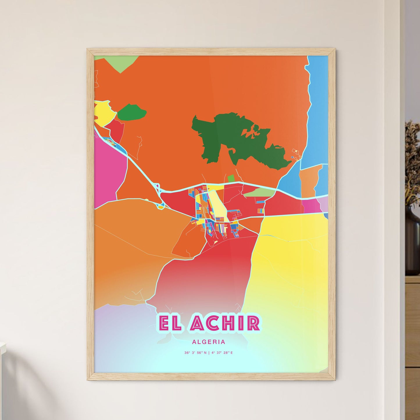 Colorful EL ACHIR ALGERIA Fine Art Map Crazy Colors