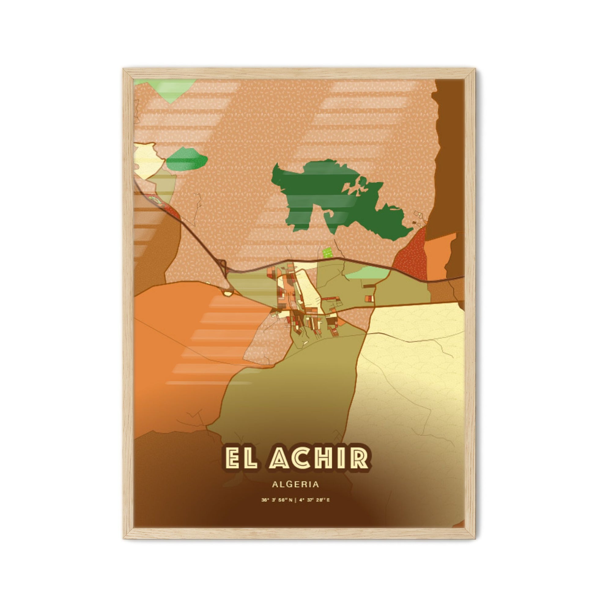 Colorful EL ACHIR ALGERIA Fine Art Map Farmhouse