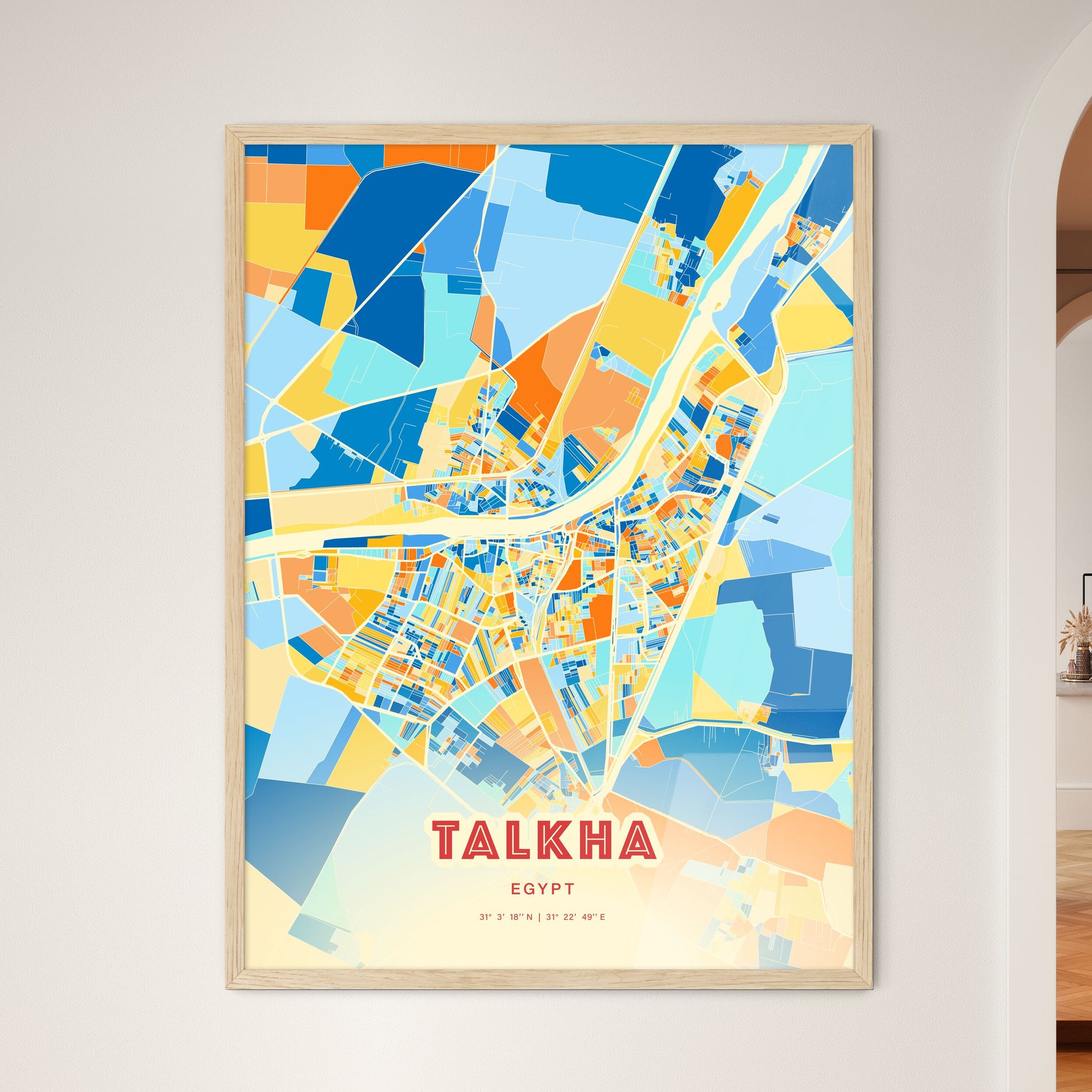 Colorful TALKHA EGYPT Fine Art Map Blue Orange