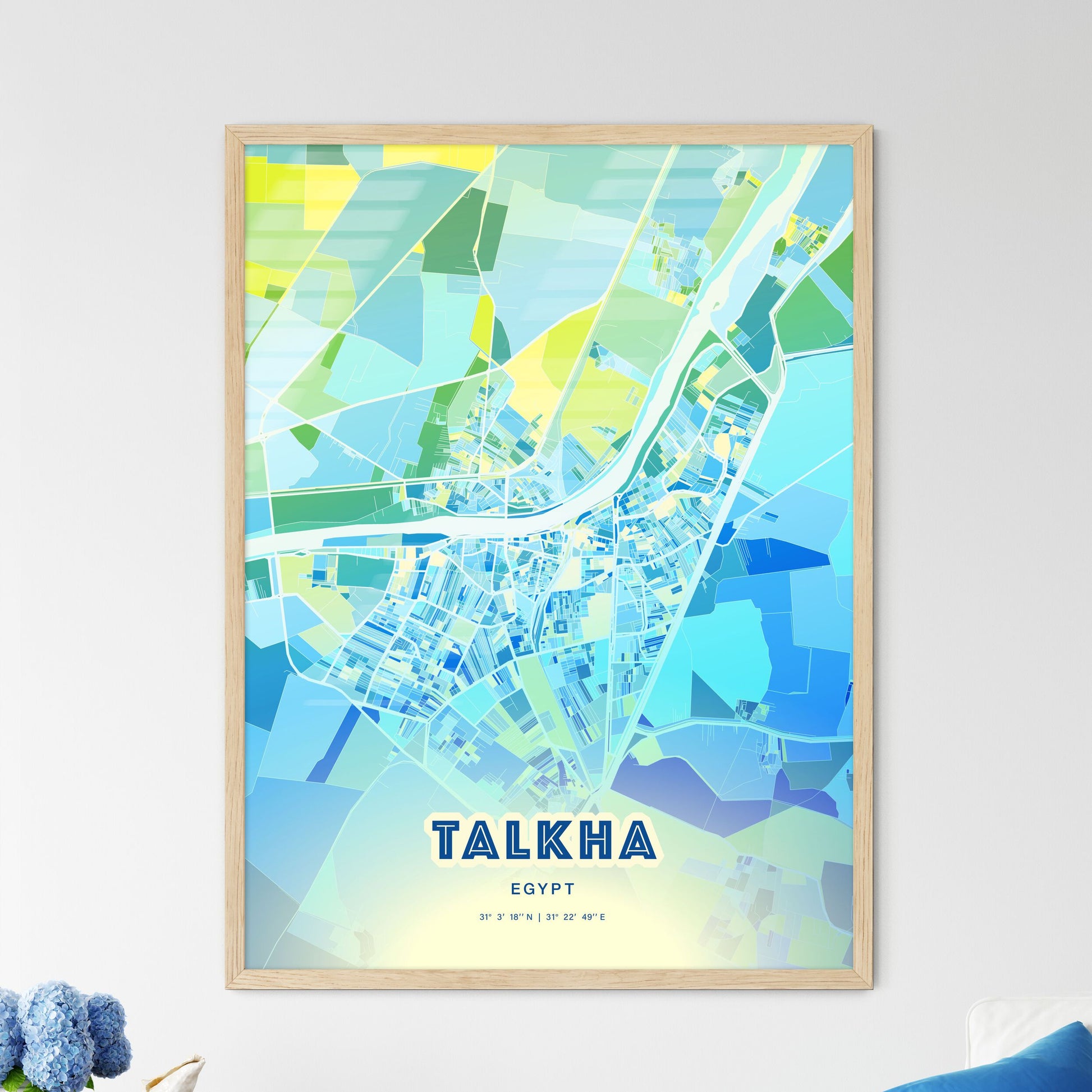 Colorful TALKHA EGYPT Fine Art Map Cool Blue