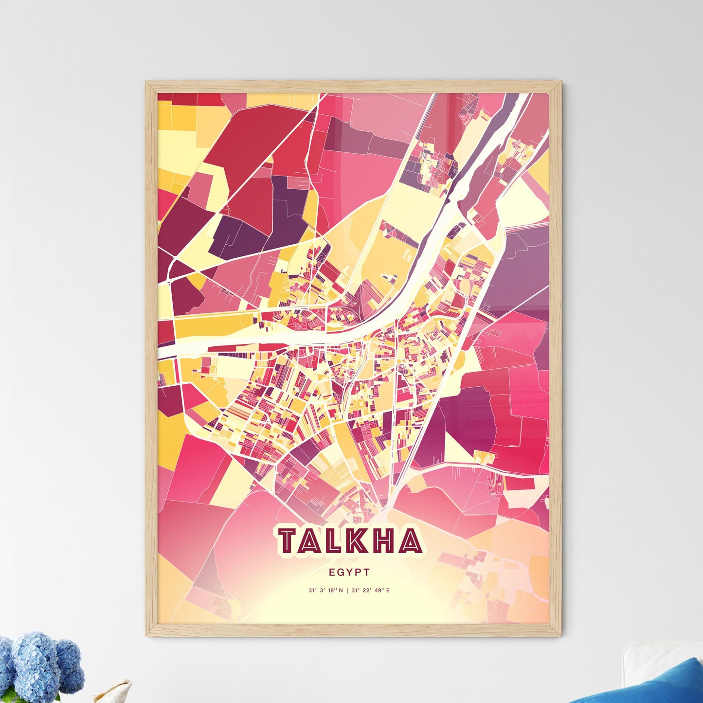 Colorful TALKHA EGYPT Fine Art Map Hot Red