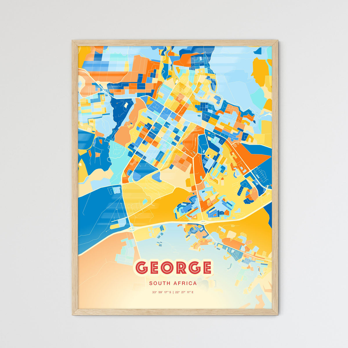 Colorful GEORGE SOUTH AFRICA Fine Art Map Blue Orange