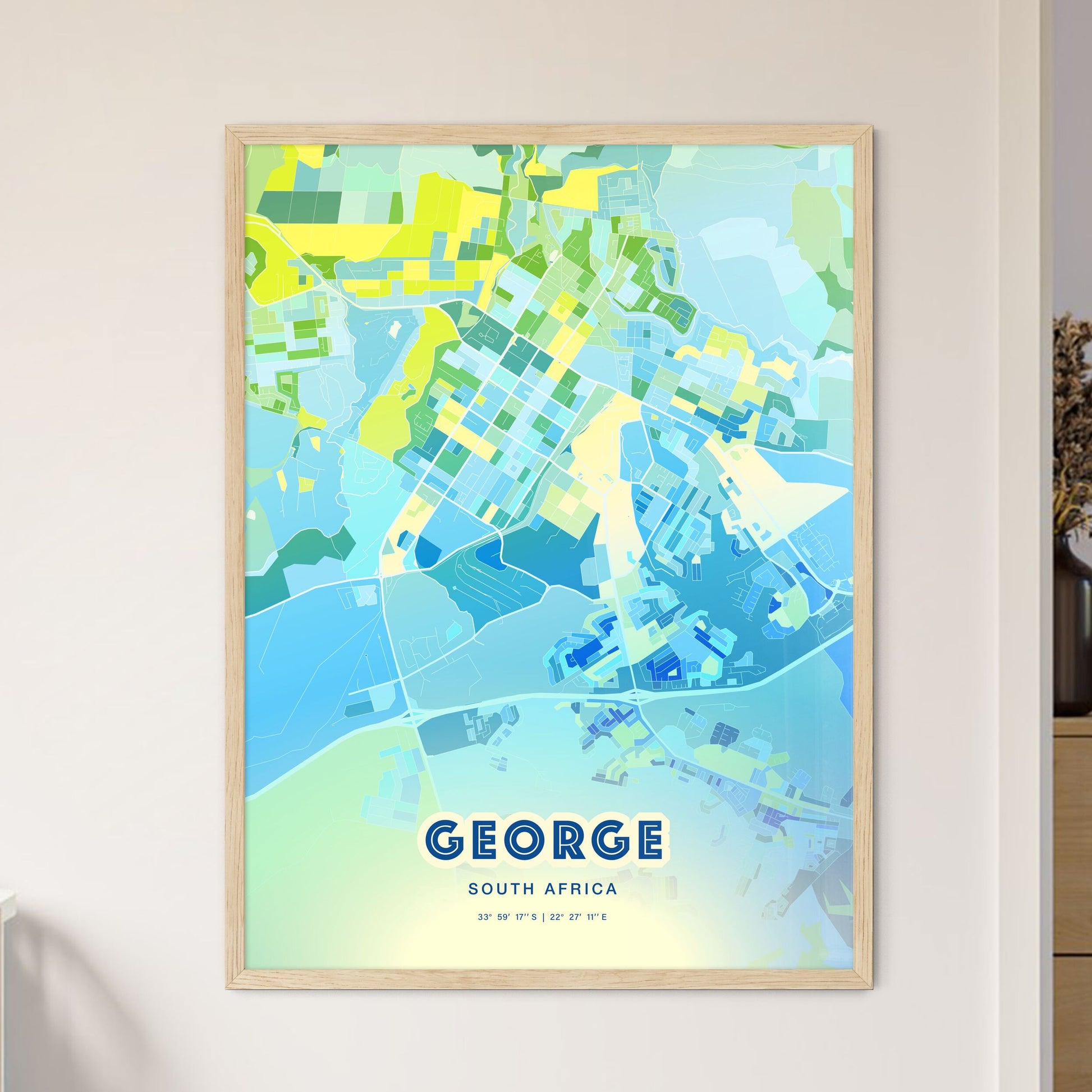 Colorful GEORGE SOUTH AFRICA Fine Art Map Cool Blue