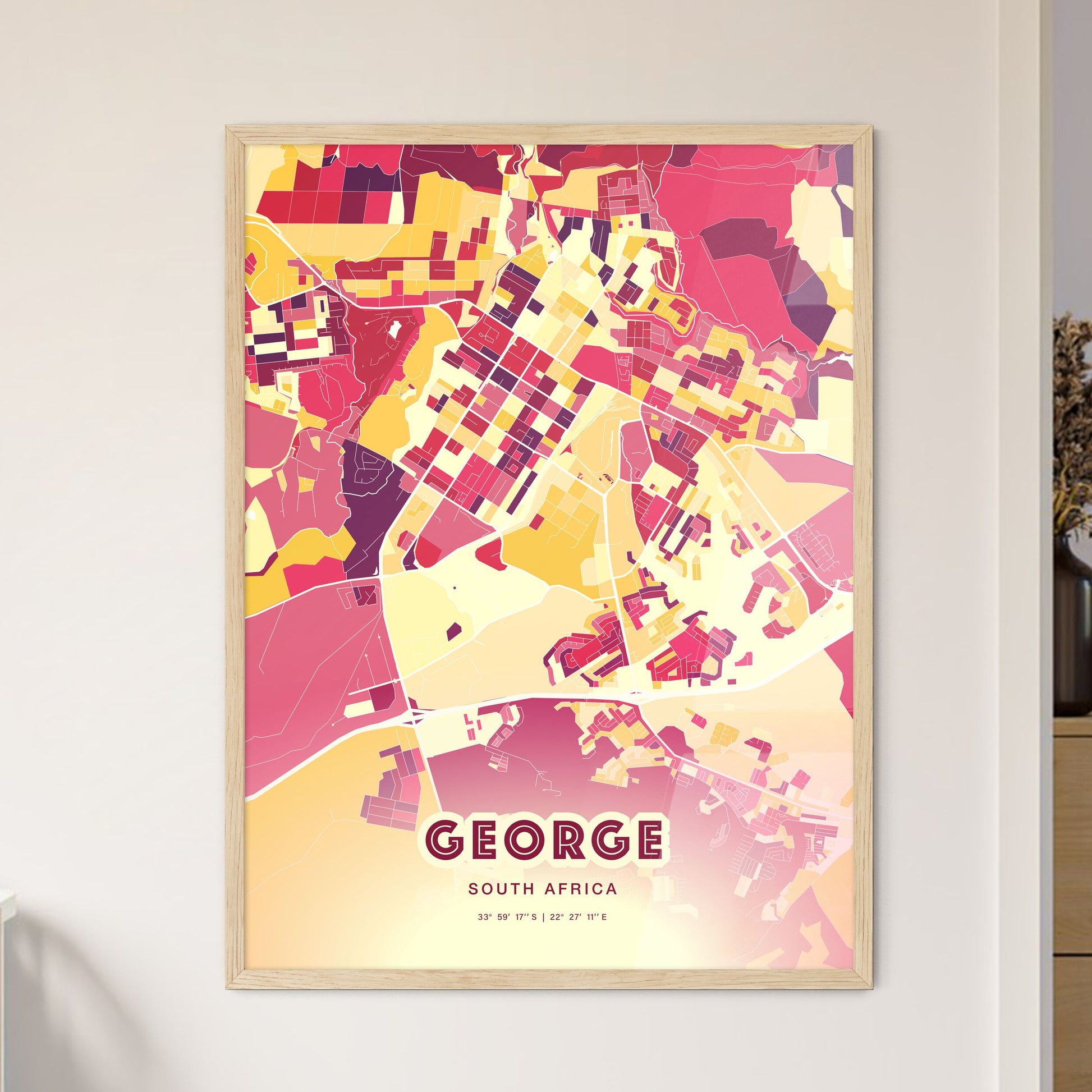 Colorful GEORGE SOUTH AFRICA Fine Art Map Hot Red