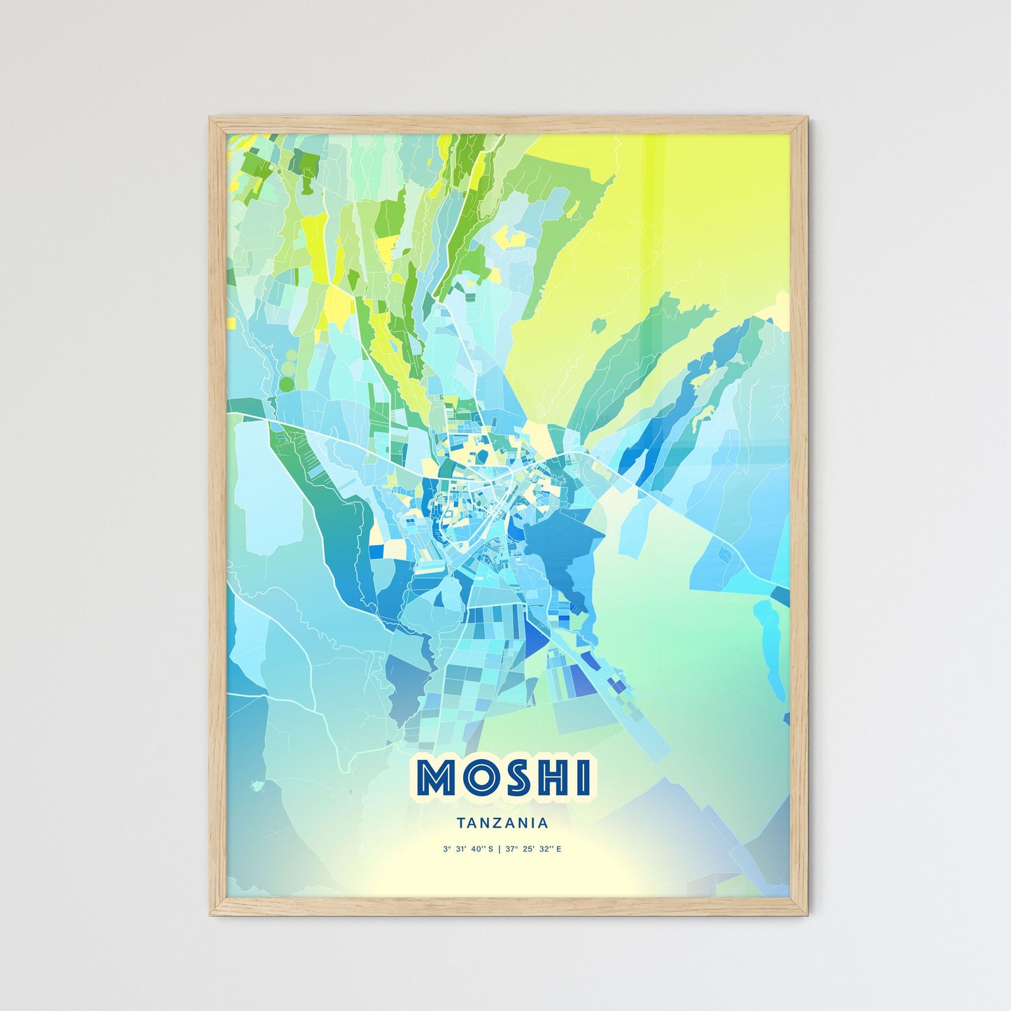 Colorful MOSHI TANZANIA Fine Art Map Cool Blue