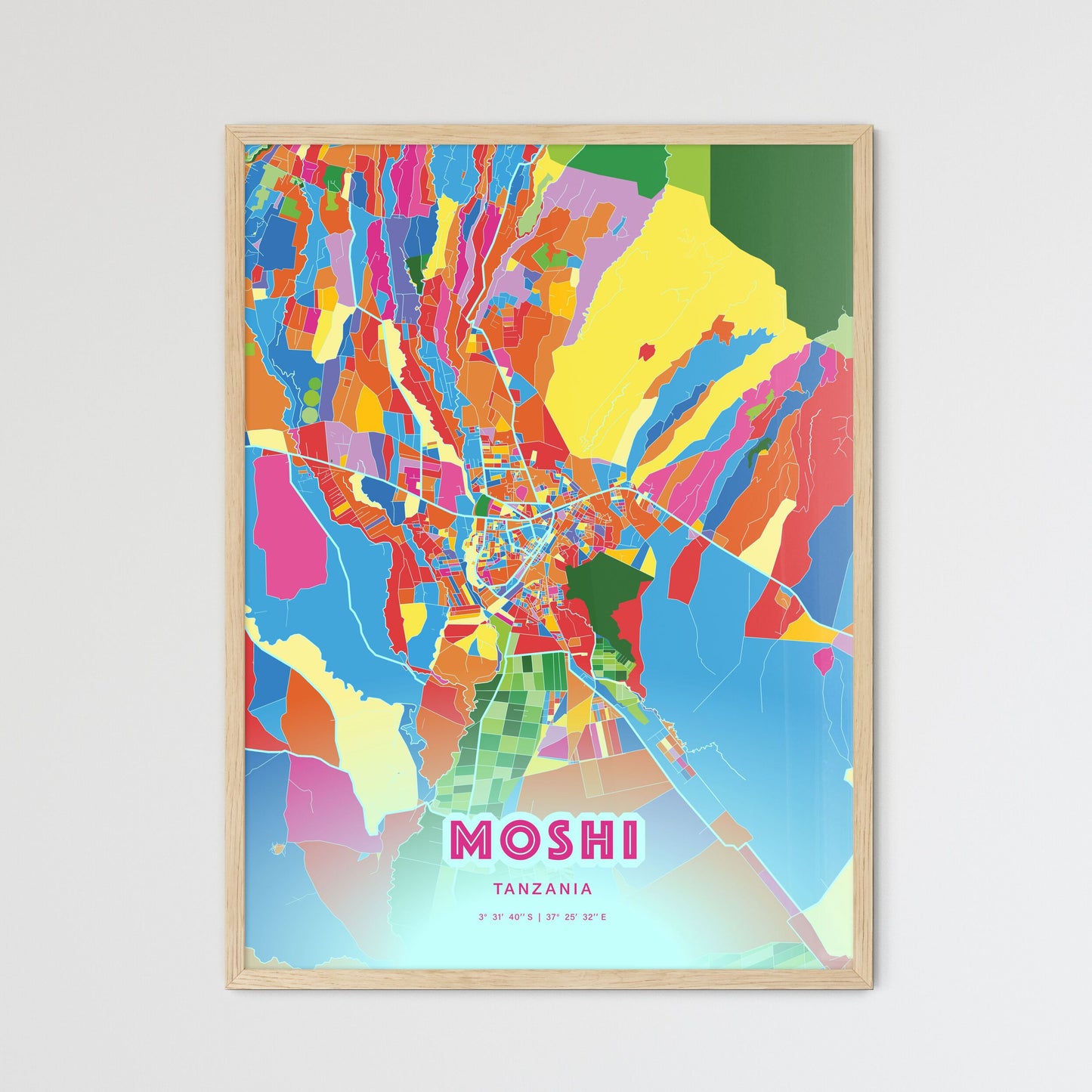 Colorful MOSHI TANZANIA Fine Art Map Crazy Colors