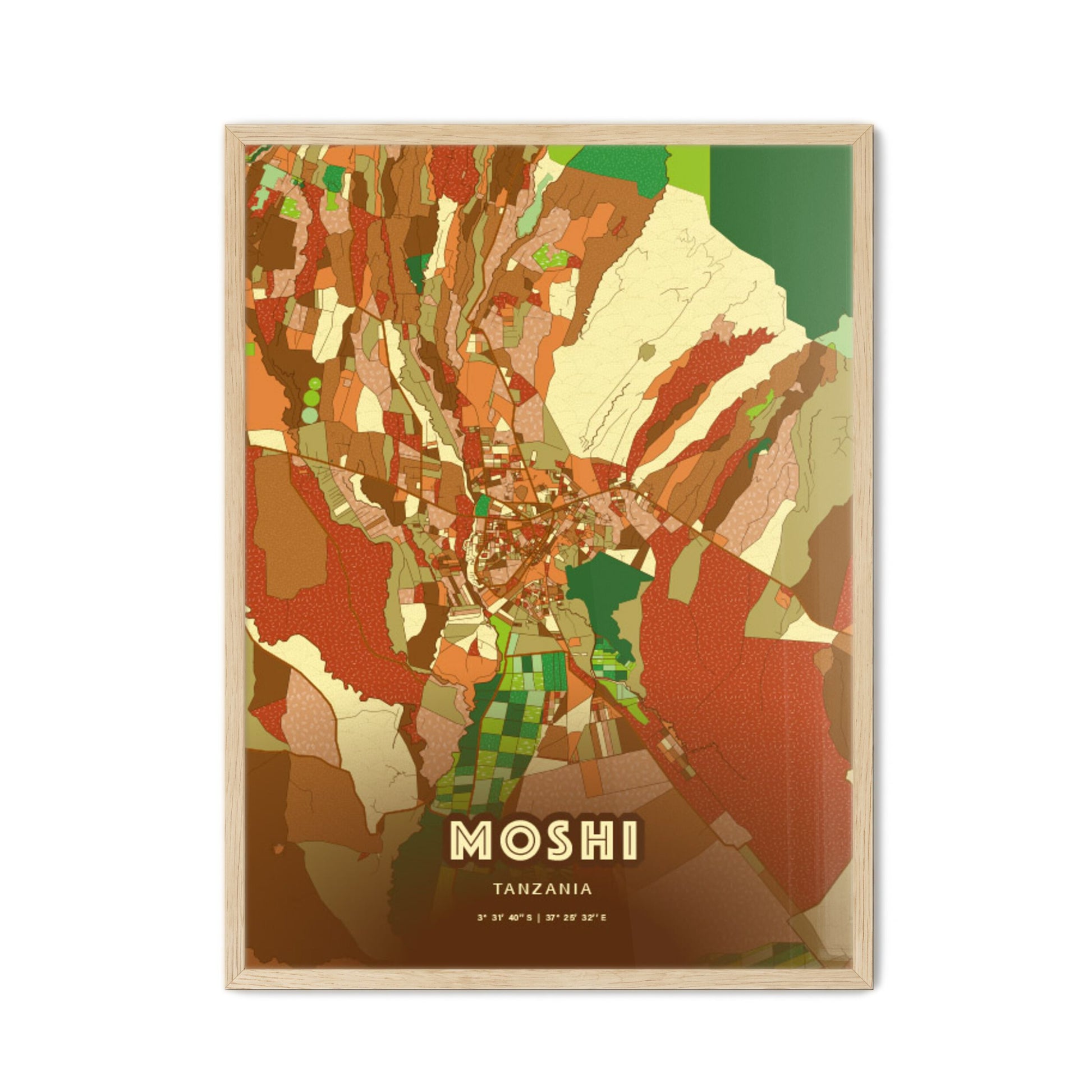 Colorful MOSHI TANZANIA Fine Art Map Farmhouse